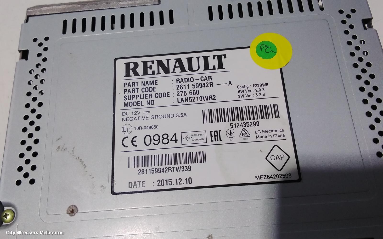 RENAULT CLIO RADIO/CD/DVD/SAT/TV, MP3/CD/CASSETTE, X98, 09/2013 - 10/2019