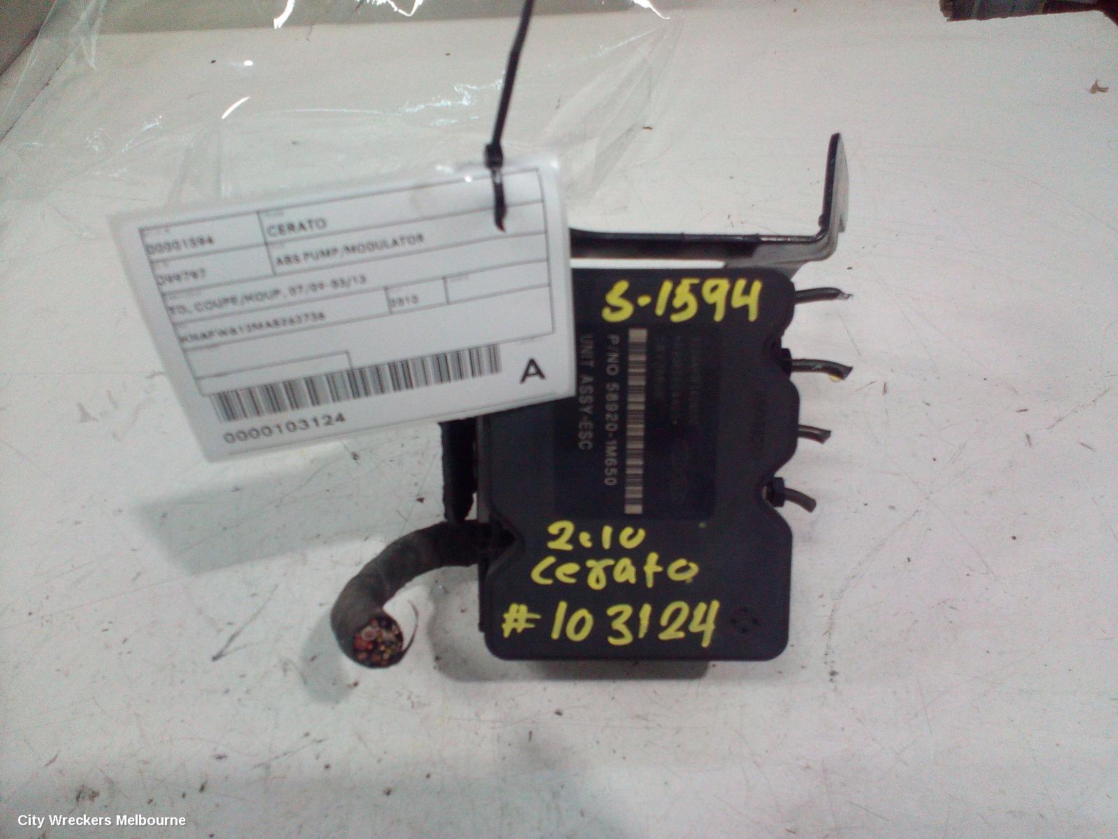 KIA CERATO ABS PUMP/MODULATOR, TD, COUPE/KOUP, 07/2009 - 03/2013
