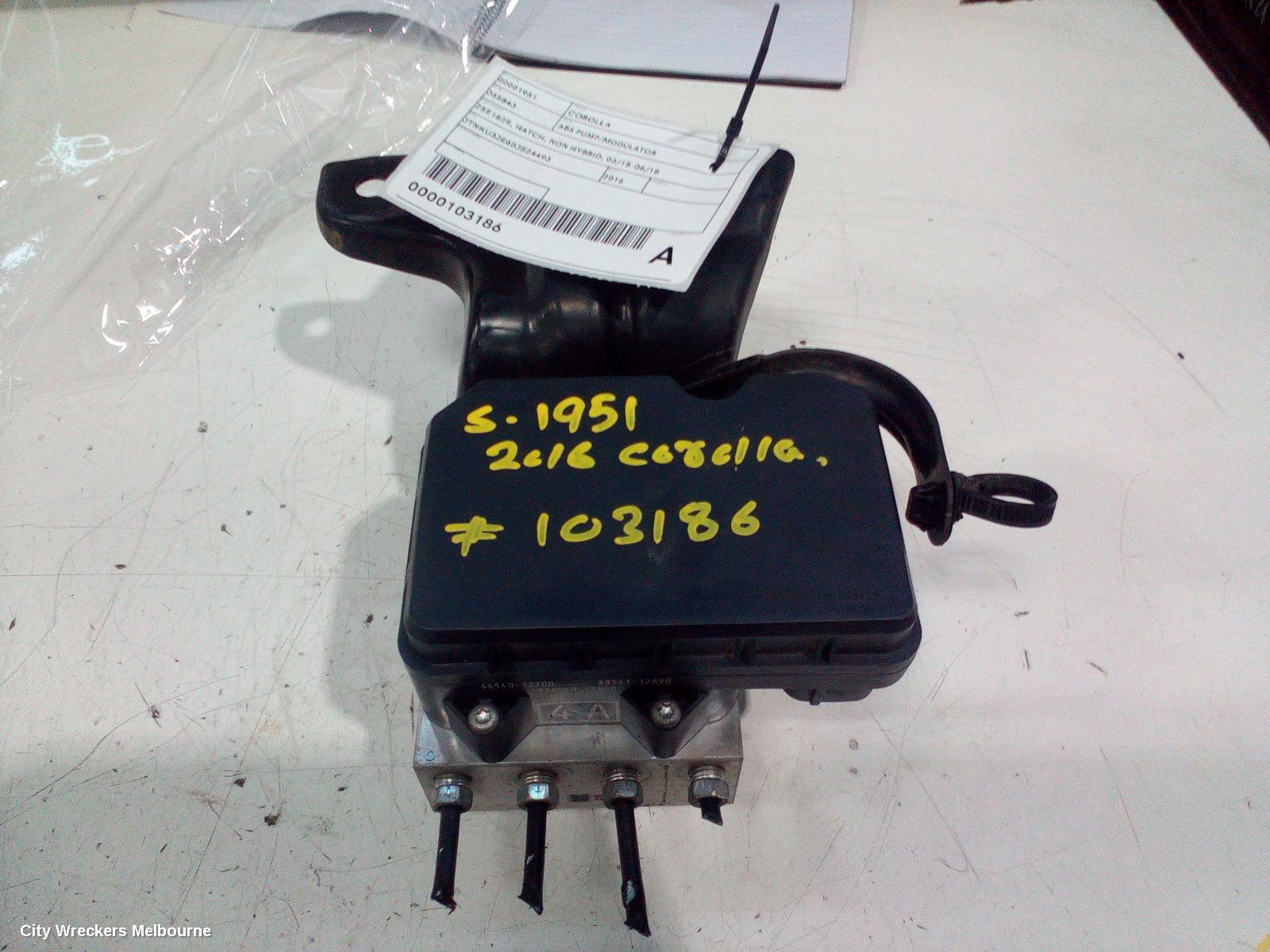 TOYOTA COROLLA ABS PUMP/MODULATOR, ZRE182R, HATCH, NON HYBRID, 03/2015 - 06/2018