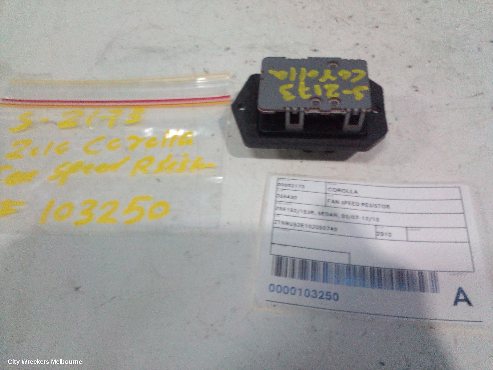 TOYOTA COROLLA FAN SPEED RESISTOR, ZRE152/20153R, SEDAN, 03/2007 - 12/2013