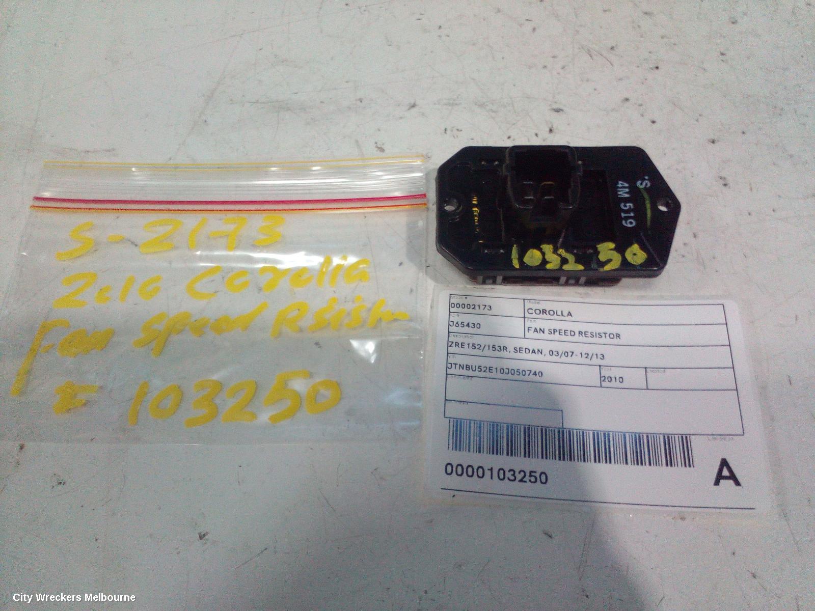 TOYOTA COROLLA FAN SPEED RESISTOR, ZRE152/20153R, SEDAN, 03/2007 - 12/2013