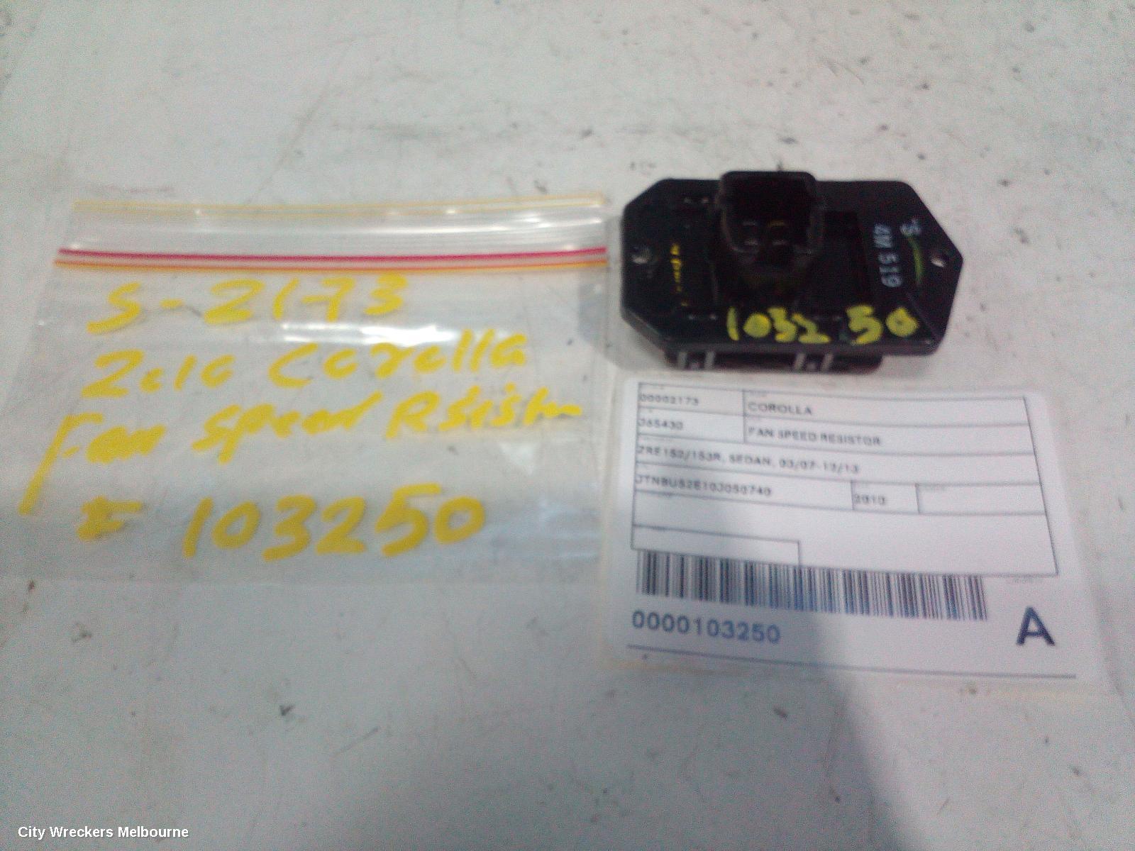 TOYOTA COROLLA FAN SPEED RESISTOR, ZRE152/20153R, SEDAN, 03/2007 - 12/2013