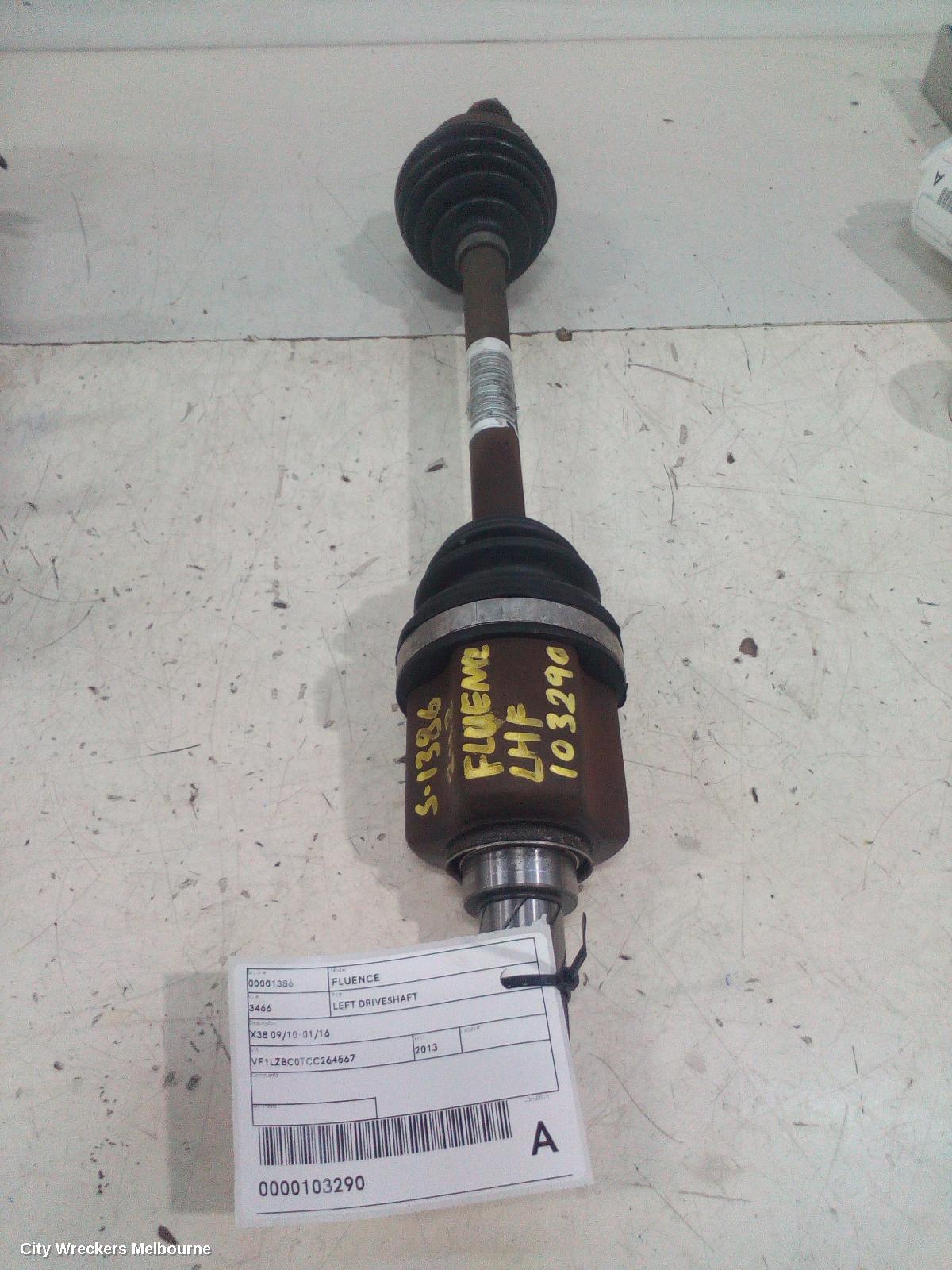 RENAULT FLUENCE LEFT DRIVESHAFT, X38 09/2010 - 01/2016