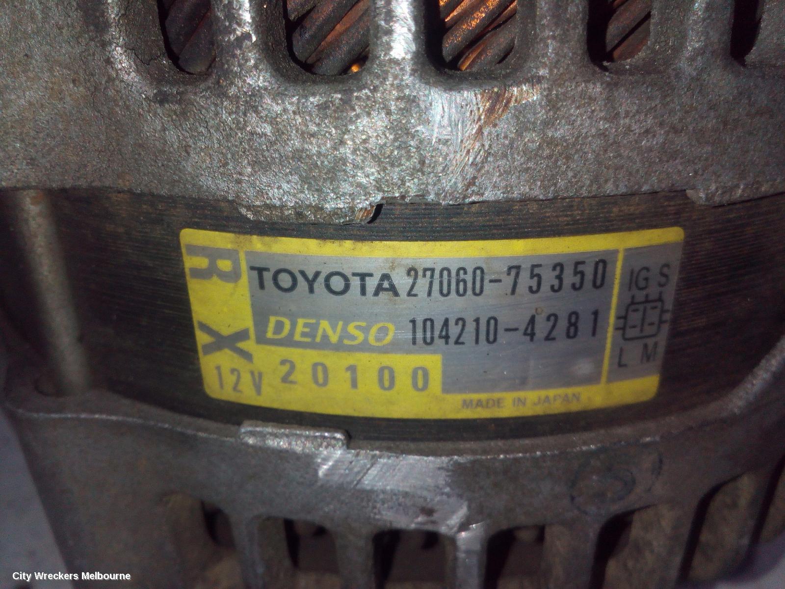 TOYOTA HIACE ALTERNATOR, PETROL, 2.7, 2TR-FE, MANUAL T/M, TRH, 03/2005 - 02/2015