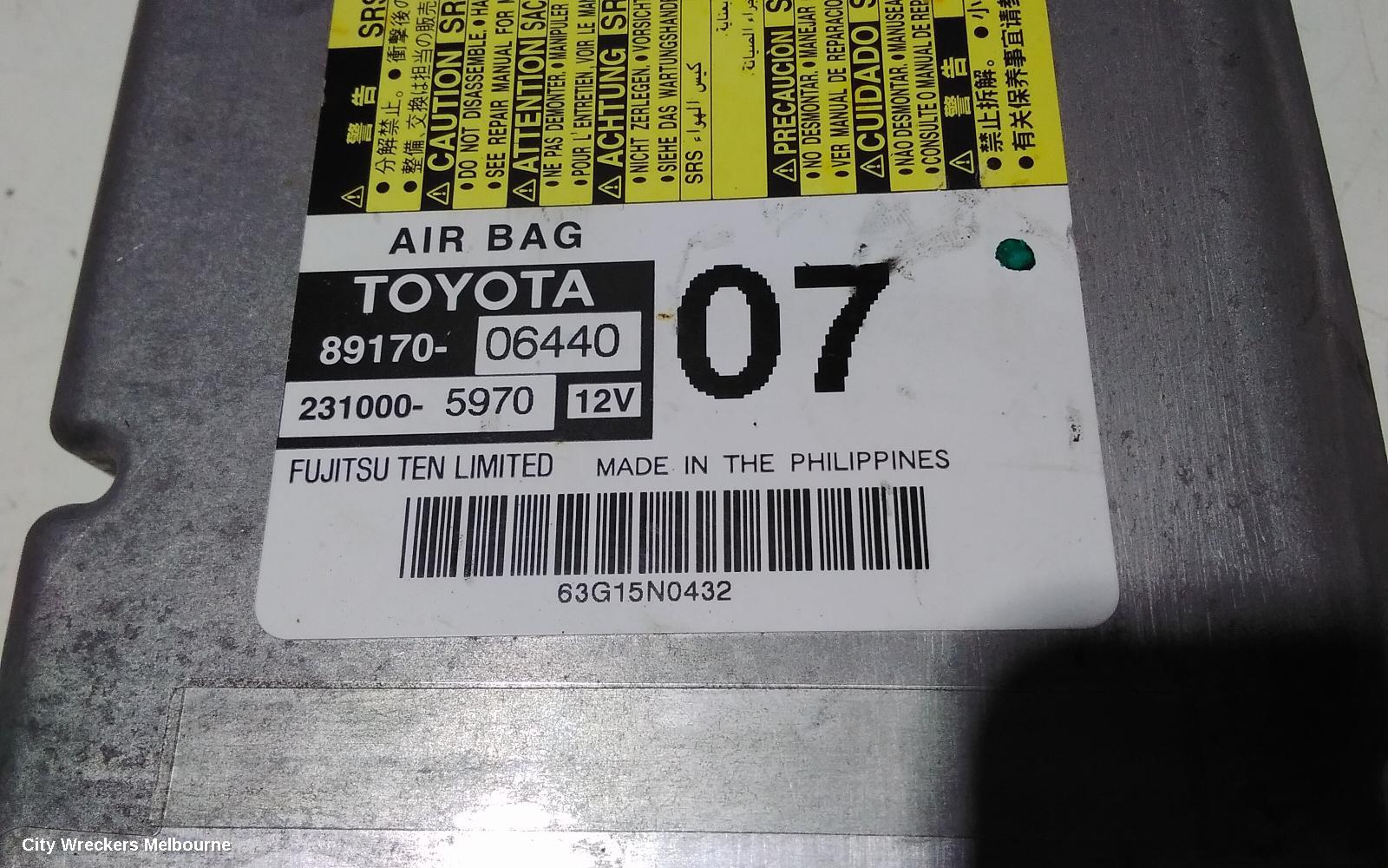 TOYOTA CAMRY AIRBAG MODULE/SENSOR, MODULE, ASV50/AVV50, 12/2011 - 10/2017