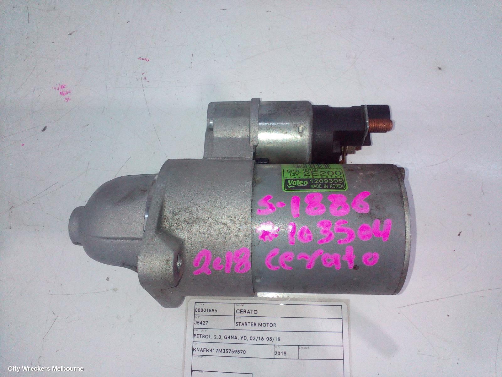 KIA CERATO STARTER, PETROL, 2.0, G4NA, YD, 03/2016 - 05/2018