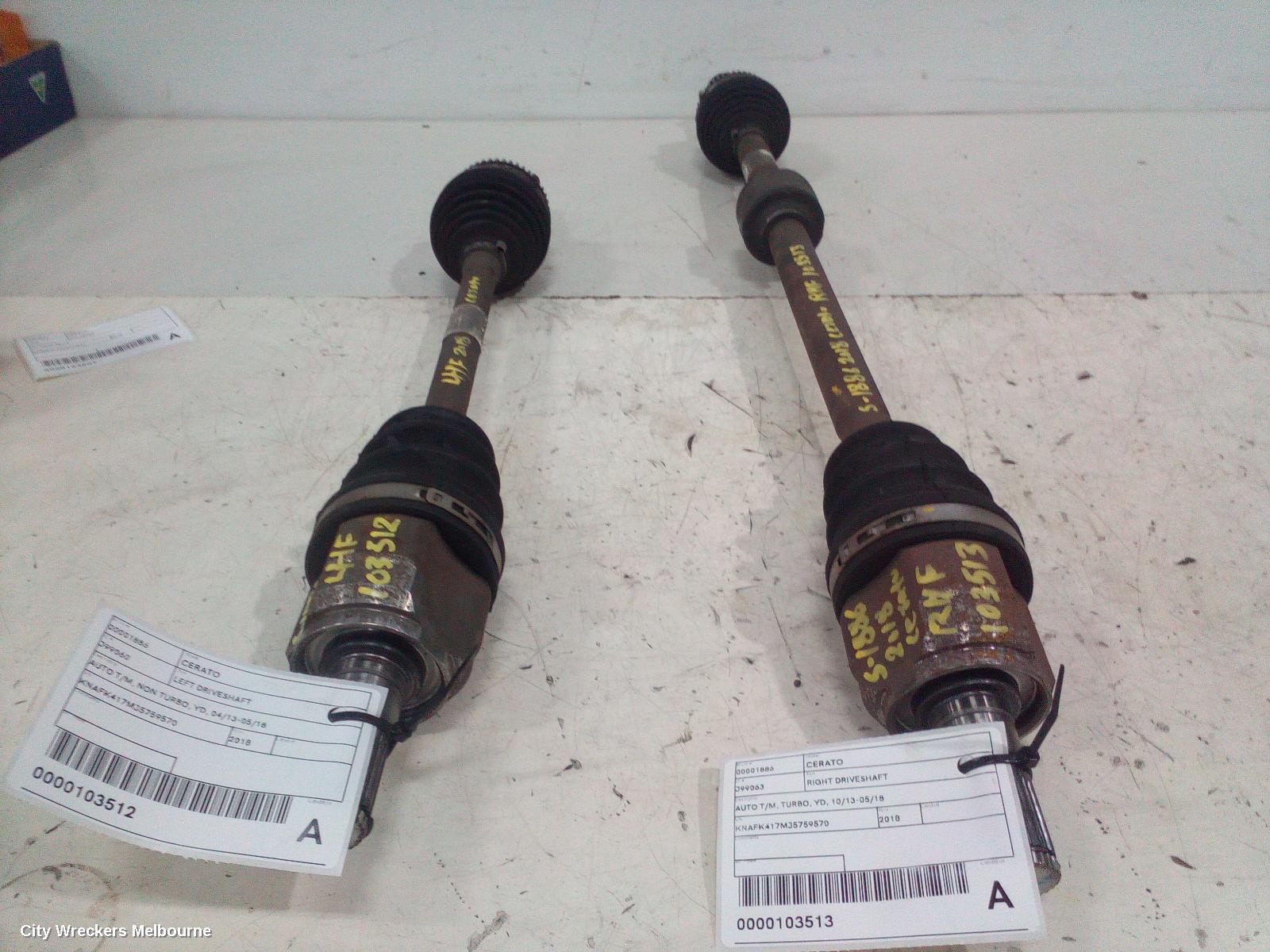 KIA CERATO RIGHT DRIVESHAFT, AUTO T/M, TURBO, YD, 10/2013 - 05/2018