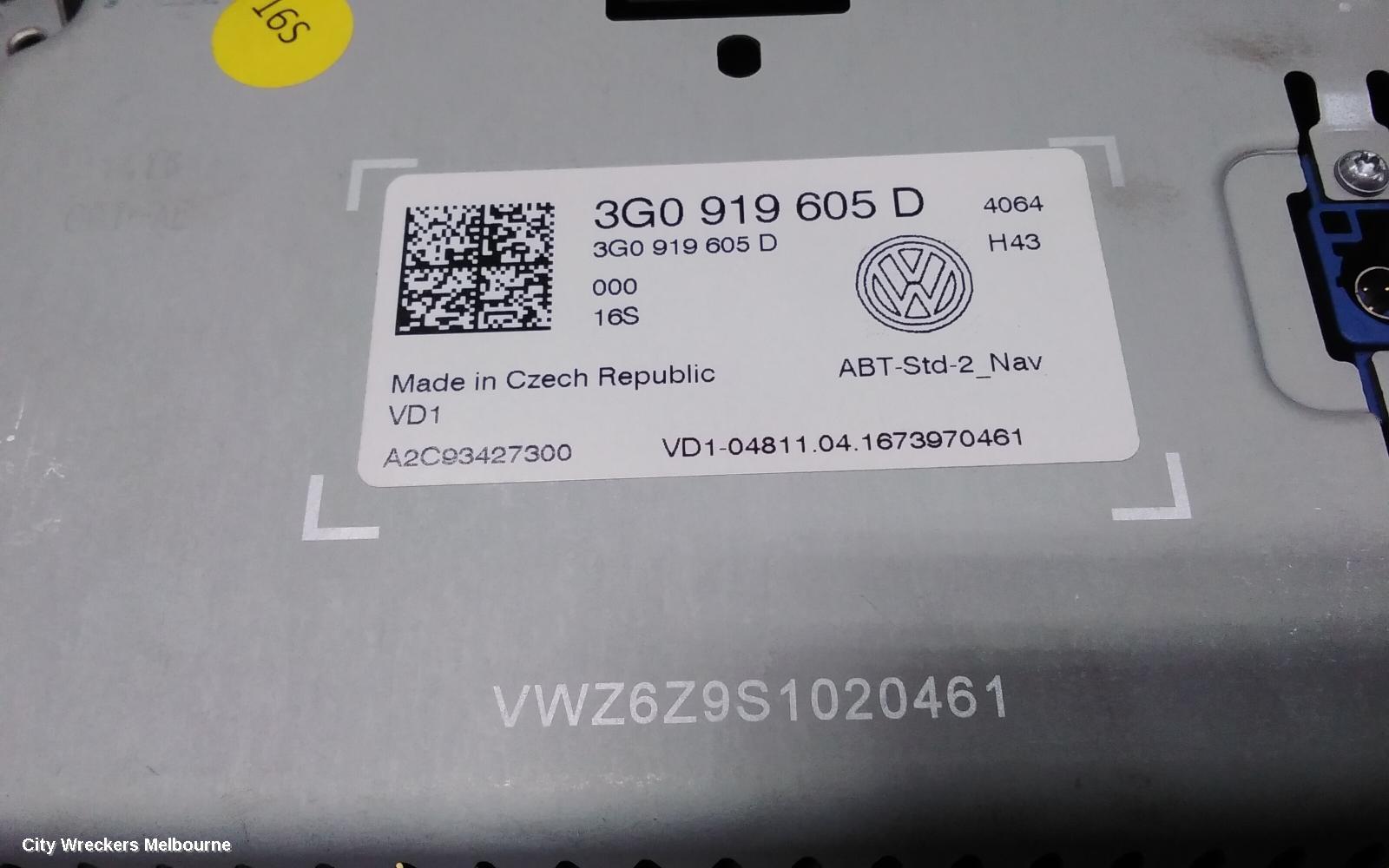 VOLKSWAGEN PASSAT RADIO/CD/DVD/SAT/TV, DISPLAY UNIT, 6.5IN, DISCOVER MEDIA AUDIO, SAT NAV TYPE, B8/MK7, 06/2015 - 10/2019
