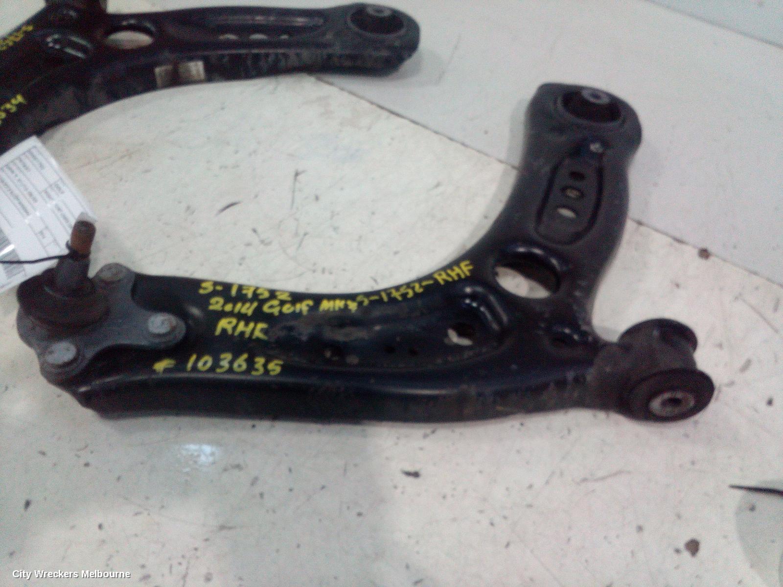VOLKSWAGEN GOLF RIGHT FRONT LOWER CONTROL ARM, GEN 7, 12/2012 - 08/2020