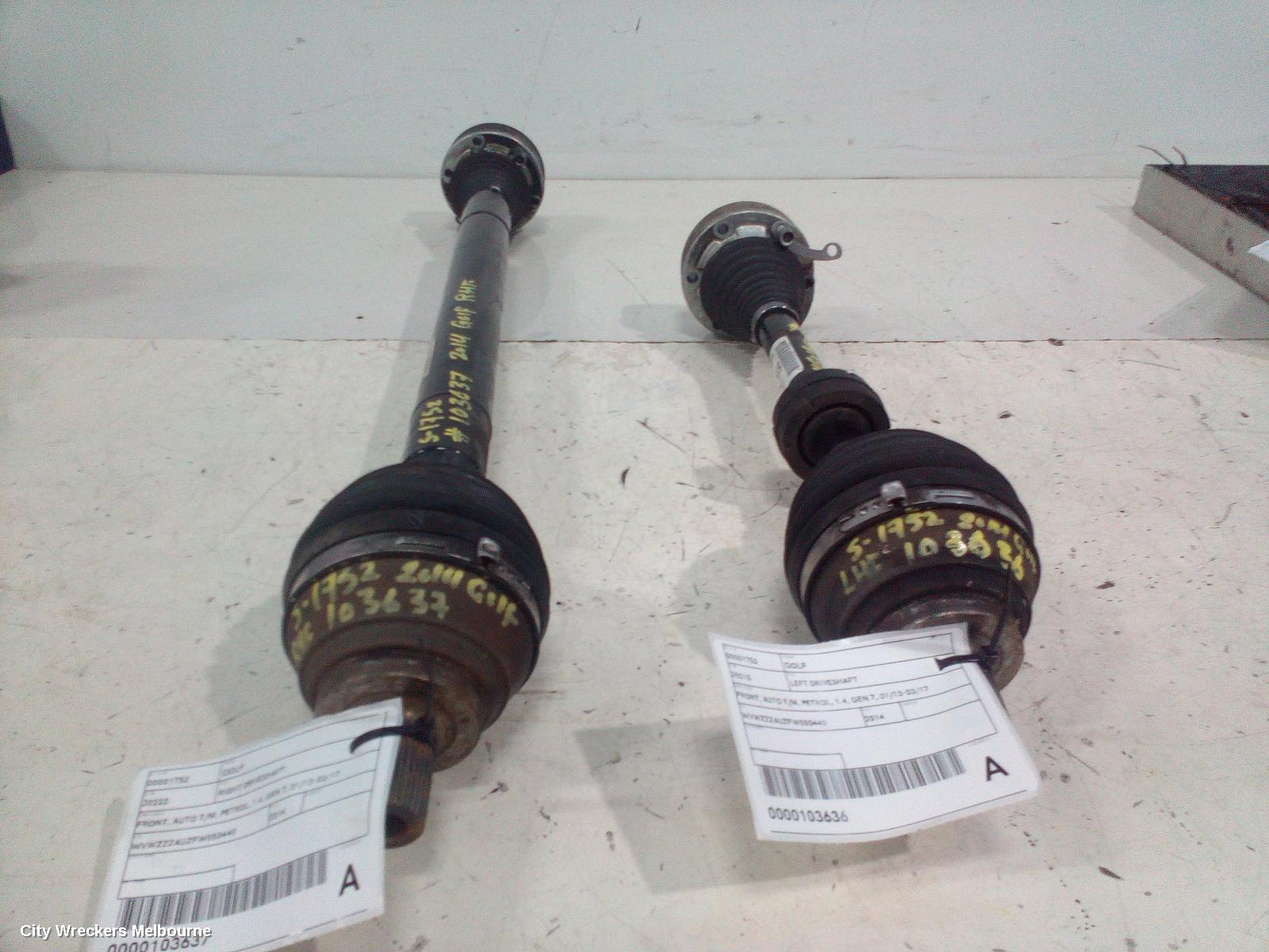 VOLKSWAGEN GOLF LEFT DRIVESHAFT, FRONT, AUTO T/M, PETROL, 1.4, GEN 7, 01/2013 - 03/2017