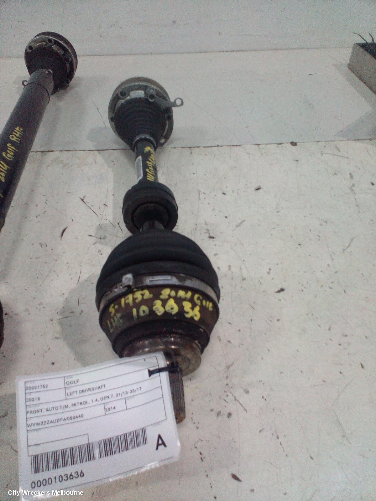 VOLKSWAGEN GOLF LEFT DRIVESHAFT, FRONT, AUTO T/M, PETROL, 1.4, GEN 7, 01/2013 - 03/2017