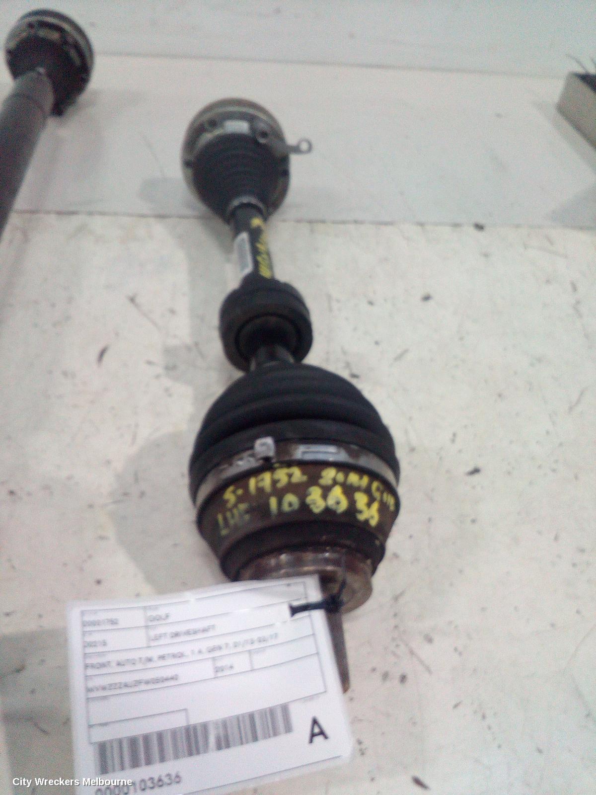 VOLKSWAGEN GOLF LEFT DRIVESHAFT, FRONT, AUTO T/M, PETROL, 1.4, GEN 7, 01/2013 - 03/2017