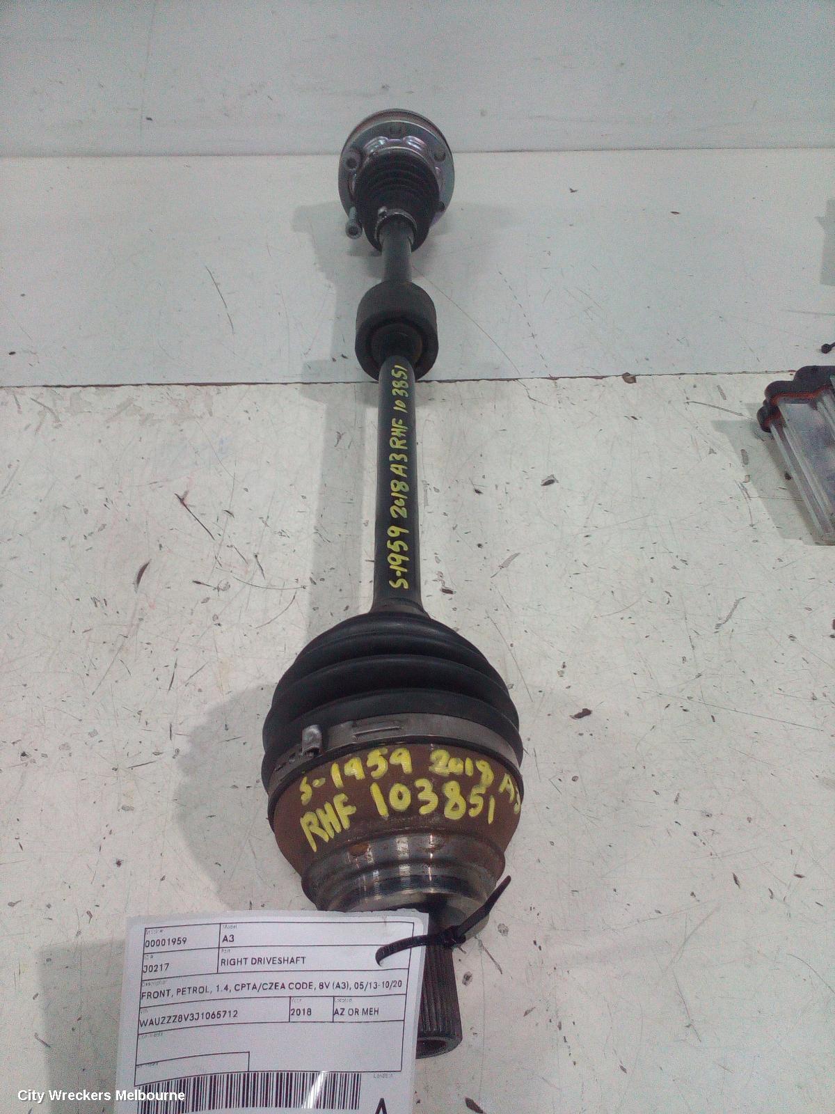 AUDI A3 RIGHT DRIVESHAFT, FRONT, PETROL, 1.4, CPTA/CZEA CODE, 8V (A3), 05/2013 - 10/2020