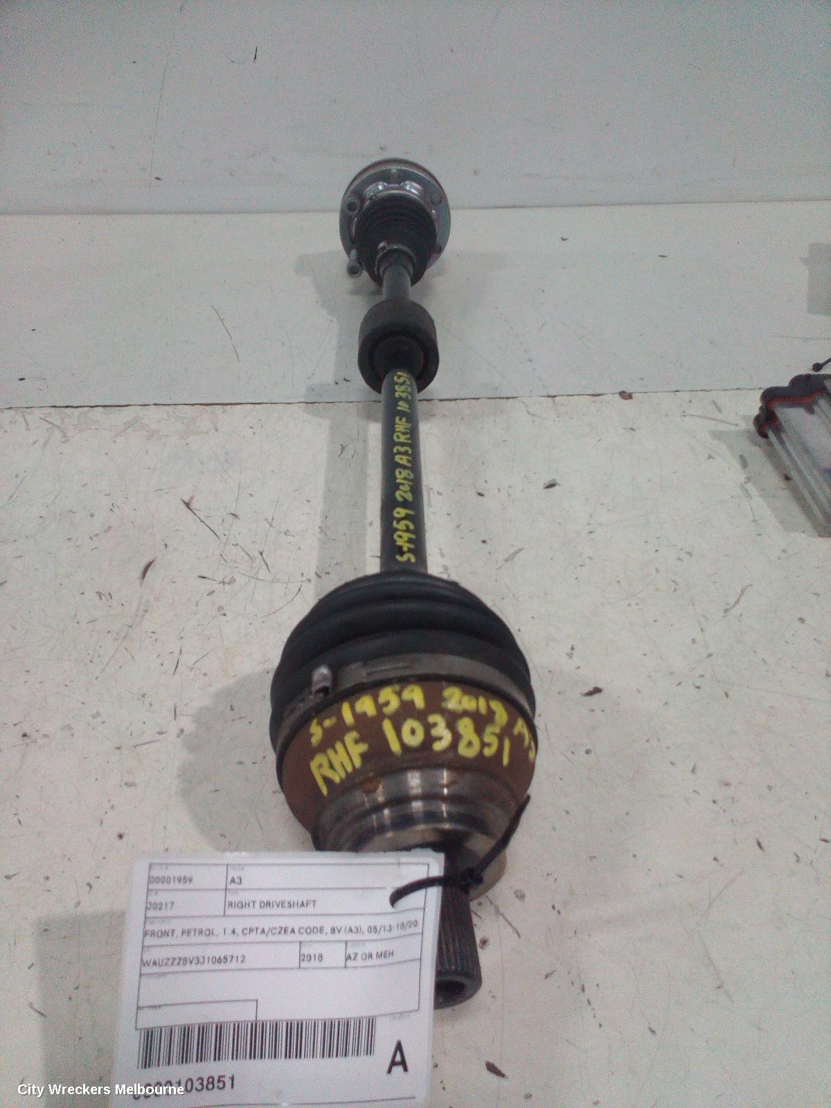 AUDI A3 RIGHT DRIVESHAFT, FRONT, PETROL, 1.4, CPTA/CZEA CODE, 8V (A3), 05/2013 - 10/2020