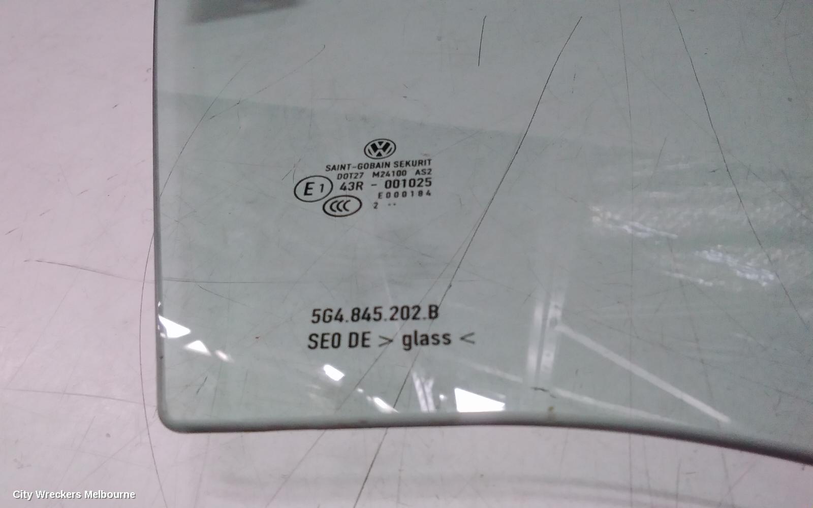 VOLKSWAGEN GOLF RIGHT FRONT DOOR WINDOW, GEN 7, 5DR HATCH/WAGON, 01/2013 - 08/2020