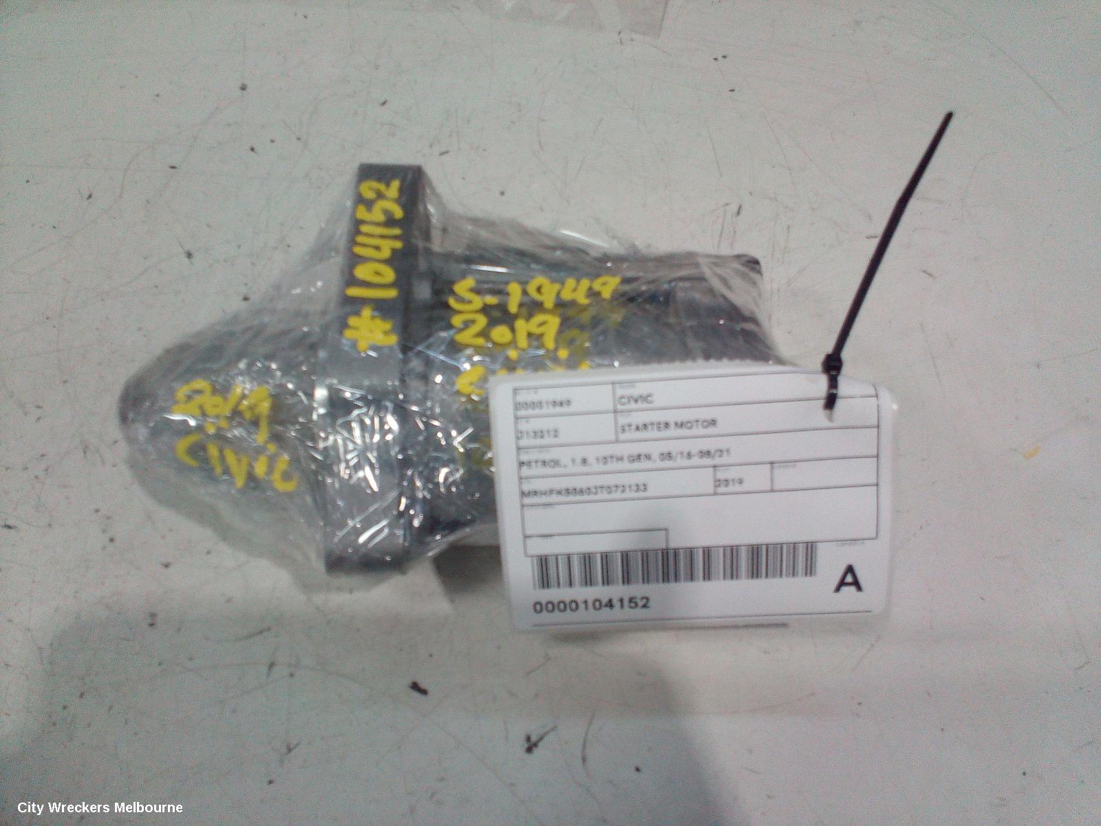 HONDA CIVIC STARTER, PETROL, 1.8, 10TH GEN, 05/2016 - 08/2021