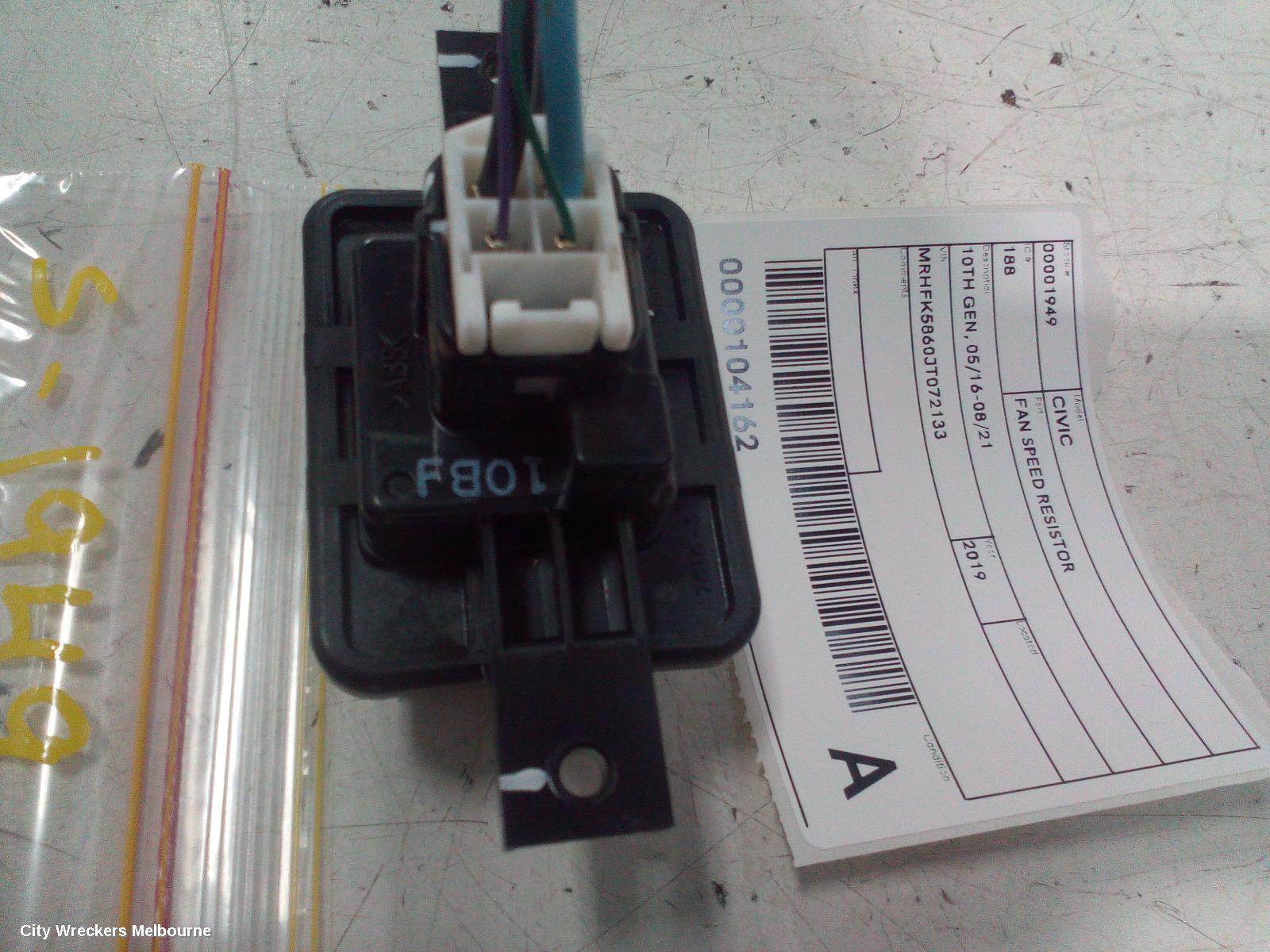 HONDA CIVIC FAN SPEED RESISTOR, 10TH GEN, 05/2016 - 08/2021