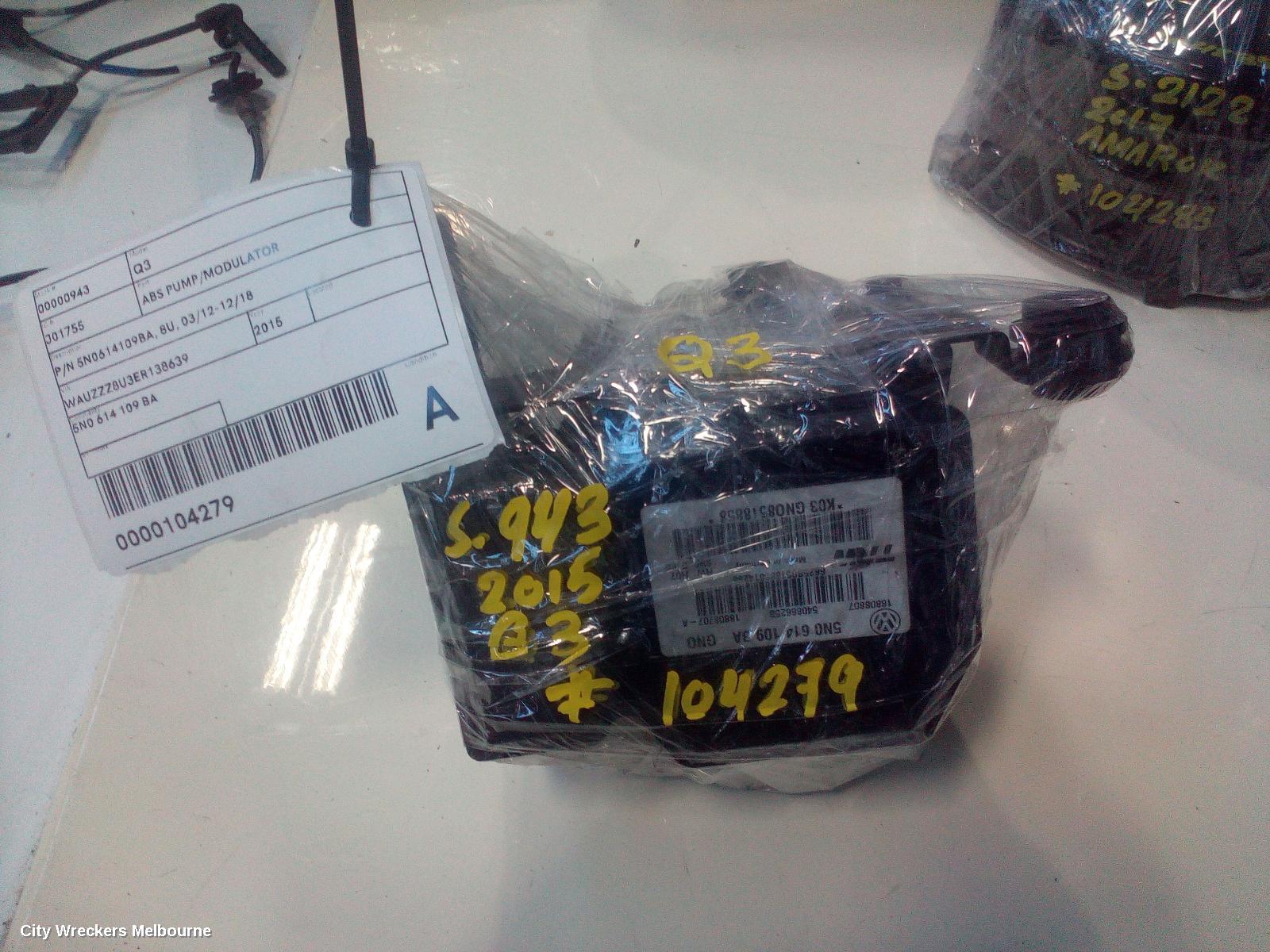 AUDI Q3 ABS PUMP/MODULATOR, P/N 5N0614109BA, 8U, 03/2012 - 12/2018