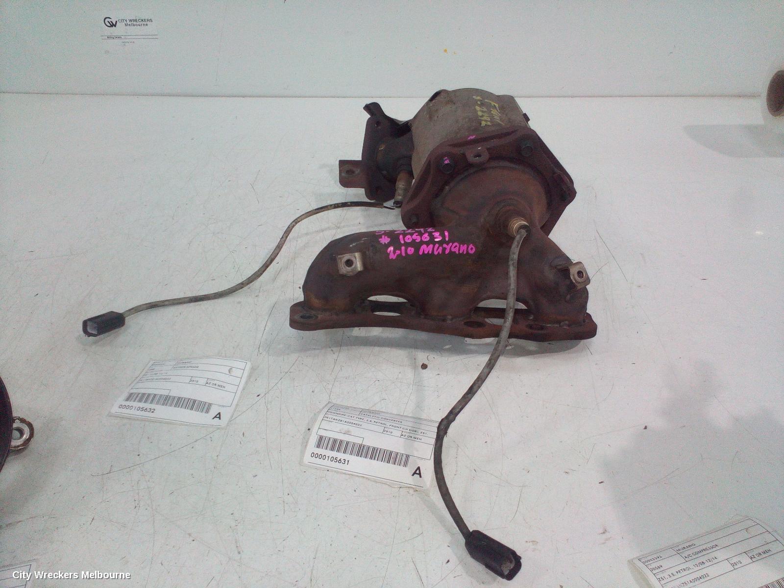 NISSAN MURANO CATALYTIC CONVERTER, DOWNPIPE-CAT TYPE, 3.5, PETROL, FRONT (LH SIDE), Z51, 12/2008 - 12/2014