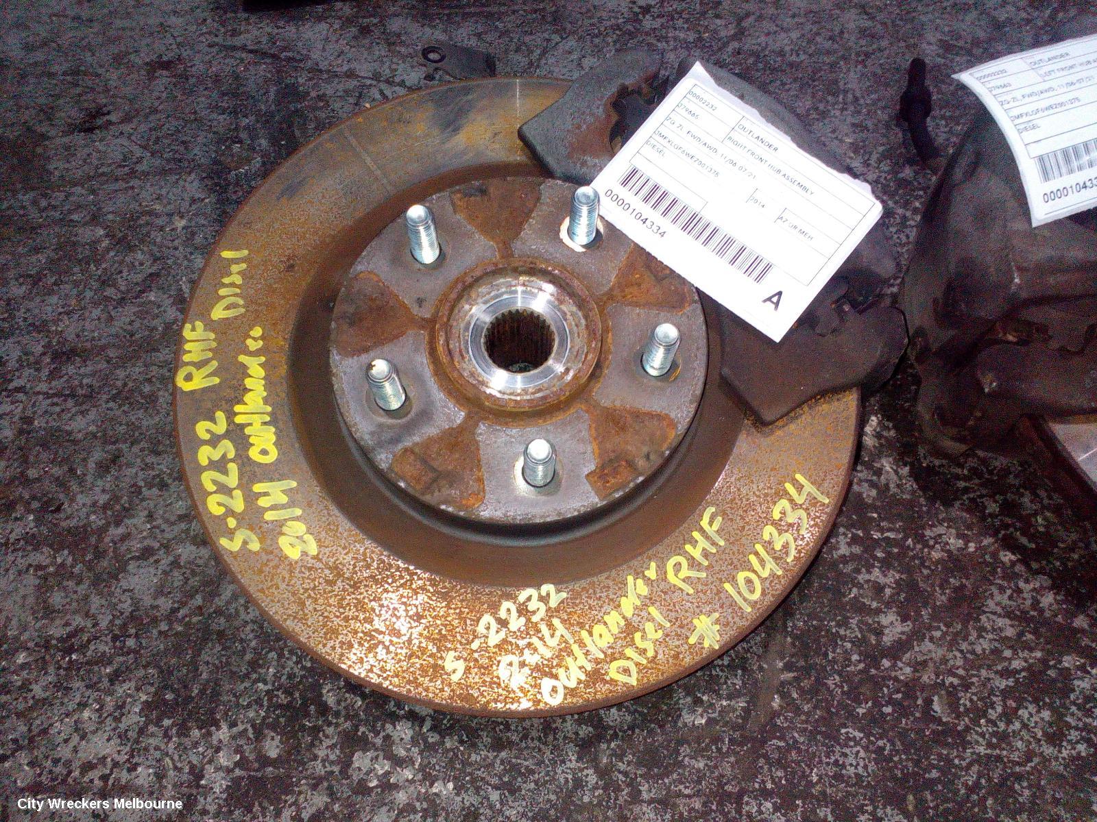 MITSUBISHI OUTLANDER RIGHT FRONT HUB ASSEMBLY, ZG-ZL, FWD/AWD, 11/2006 - 07/2021