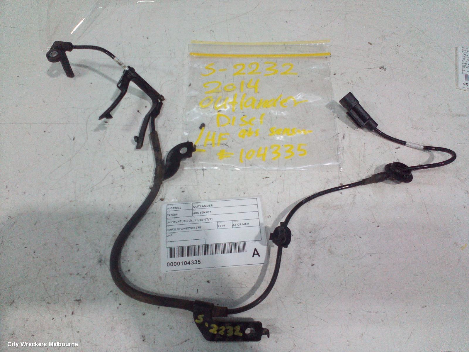 MITSUBISHI OUTLANDER ABS SENSOR, LH FRONT, ZG-ZL, 11/2006 - 07/2021