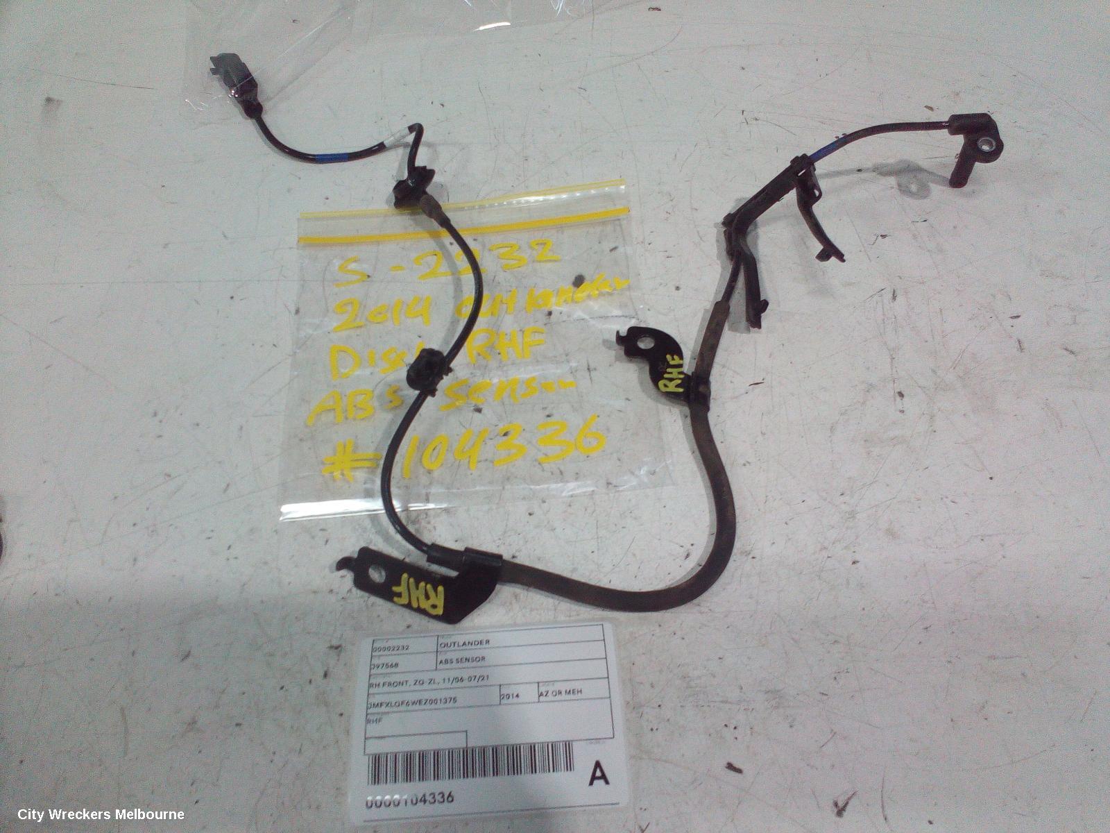 MITSUBISHI OUTLANDER ABS SENSOR, RH FRONT, ZG-ZL, 11/2006 - 07/2021