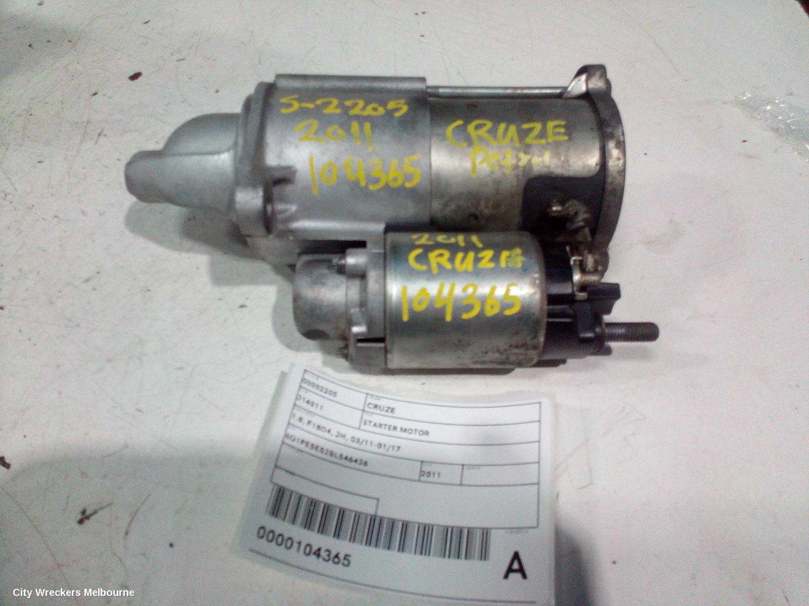 HOLDEN CRUZE STARTER, 1.8, F18D4, JH, 03/2011 - 01/2017