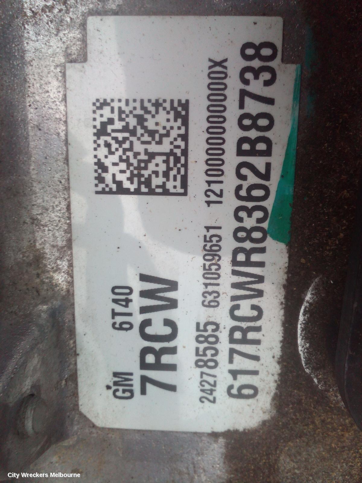 HOLDEN TRAX TRANS/GEARBOX, AUTO, PETROL, 1.4, TURBO, 7RCW TAG, TJ SERIES, 10/2016 - 12/2020
