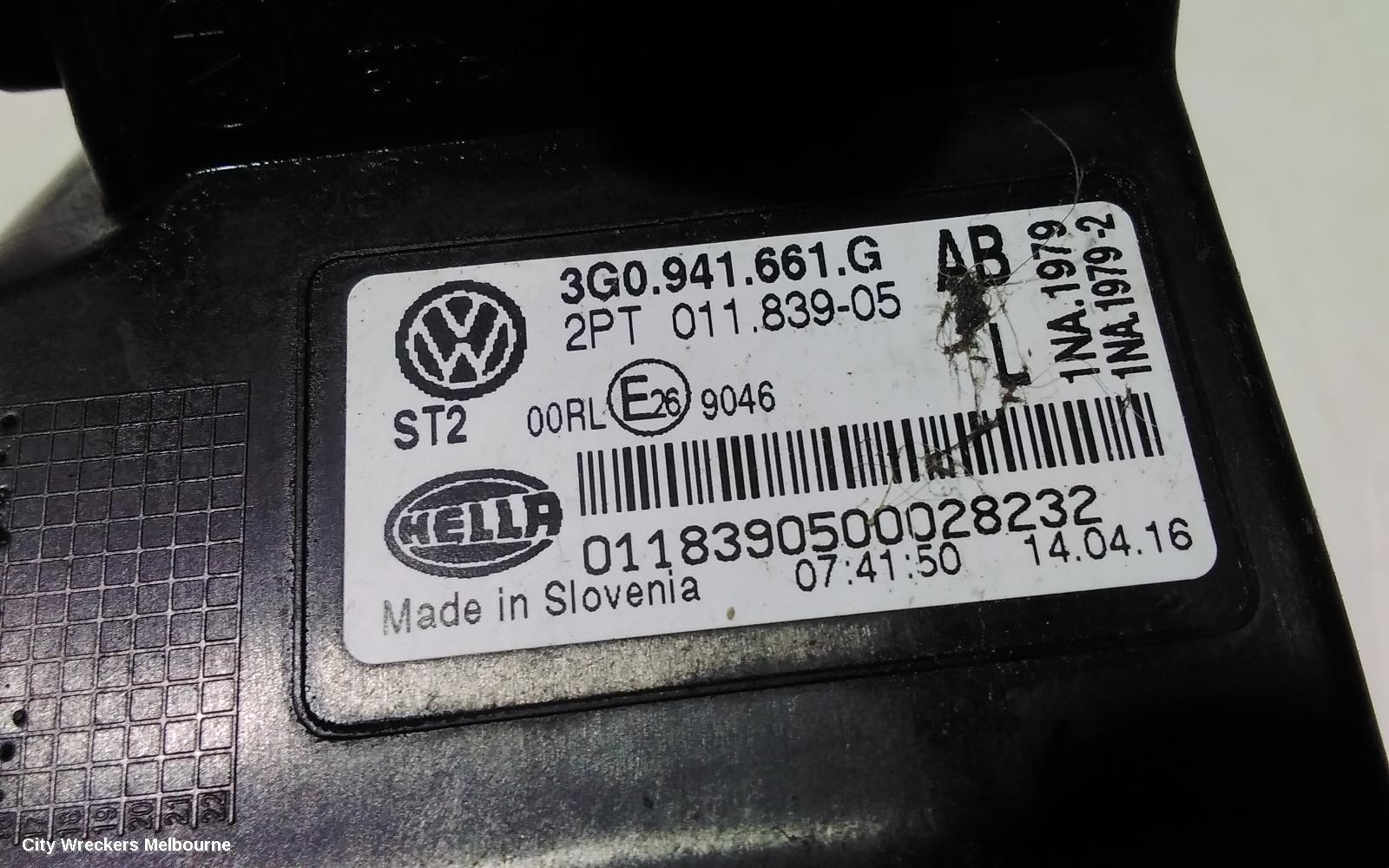 VOLKSWAGEN PASSAT LEFT INDICATOR/FOG/SIDE, B8/MK7, BUMPER FOGLAMP, STANDARD TYPE, 06/2015 - 10/2019