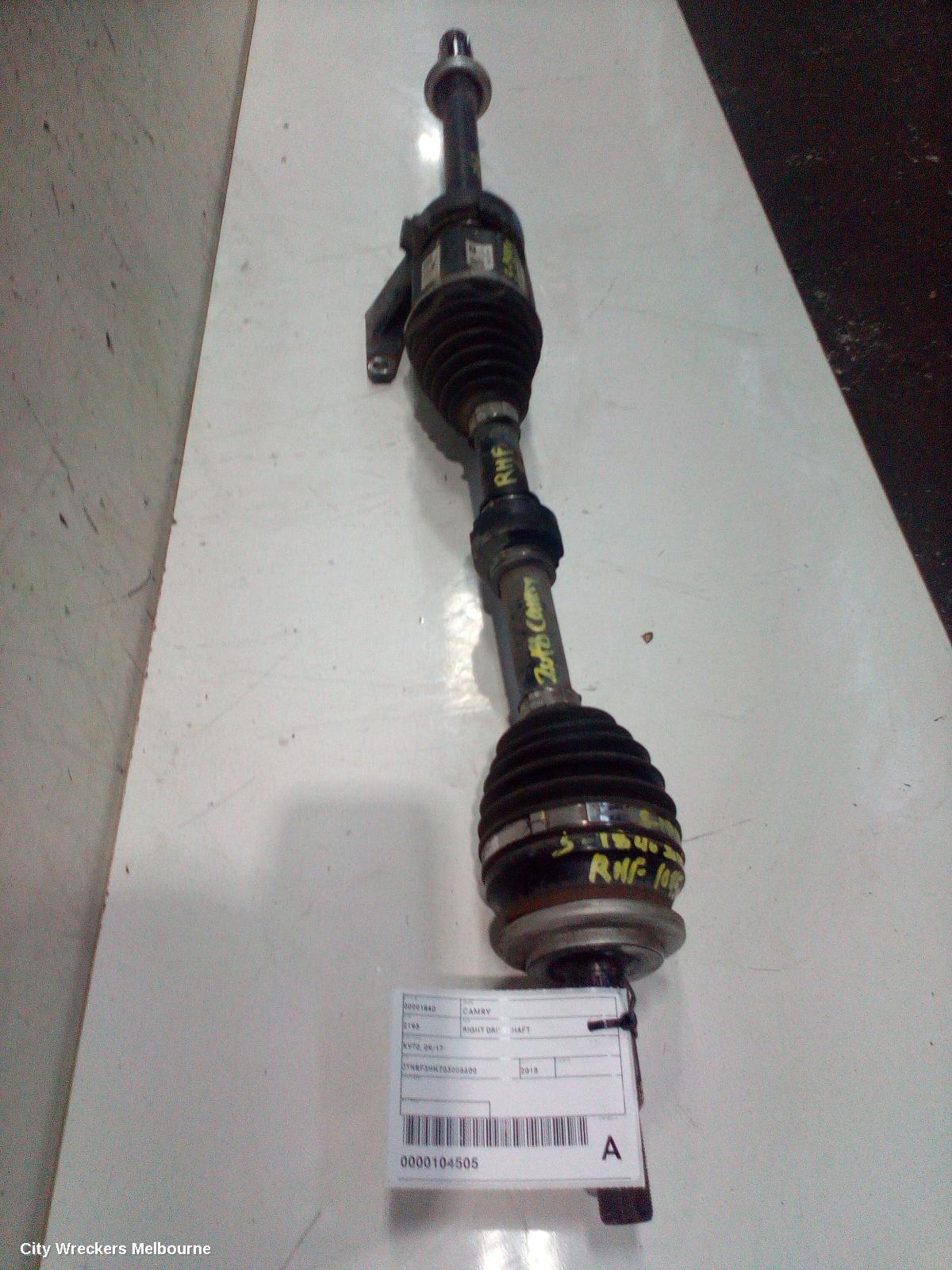 TOYOTA CAMRY RIGHT DRIVESHAFT, XV70, FRONT, AUTO T/M, PETROL, 2.5, 2AR-FE, 09/2017 - 01/2021