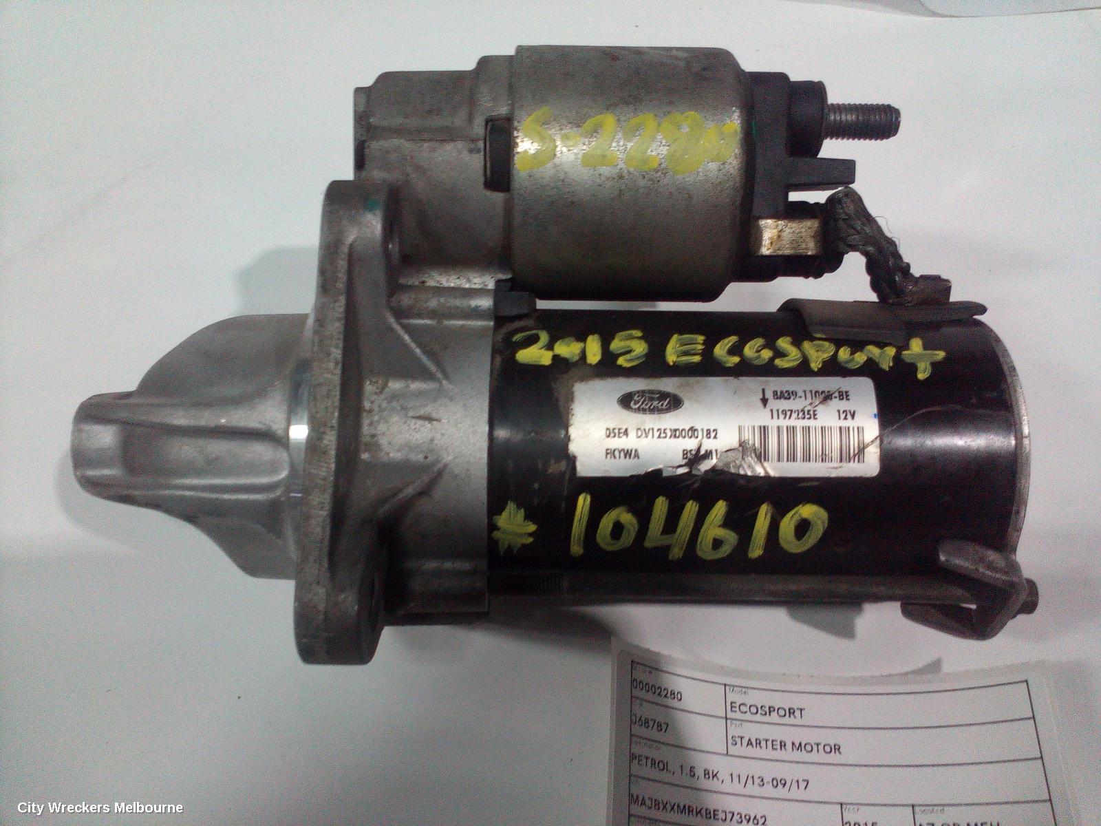 FORD ECOSPORT STARTER, PETROL, 1.5, BK, 11/2013 - 09/2017