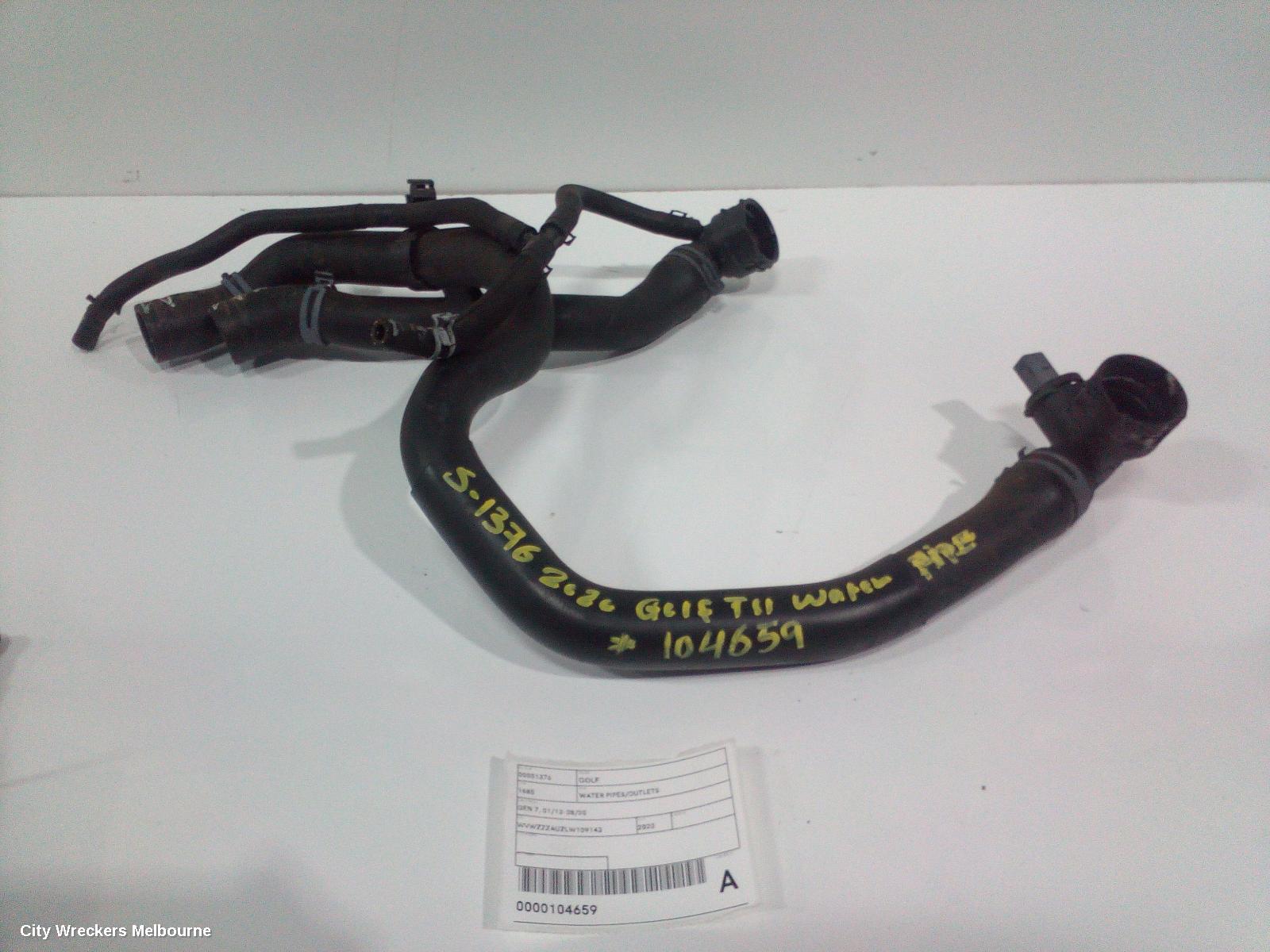 VOLKSWAGEN GOLF WATER PIPES/OUTLETS, GEN 7, 11/2012 - 08/2020