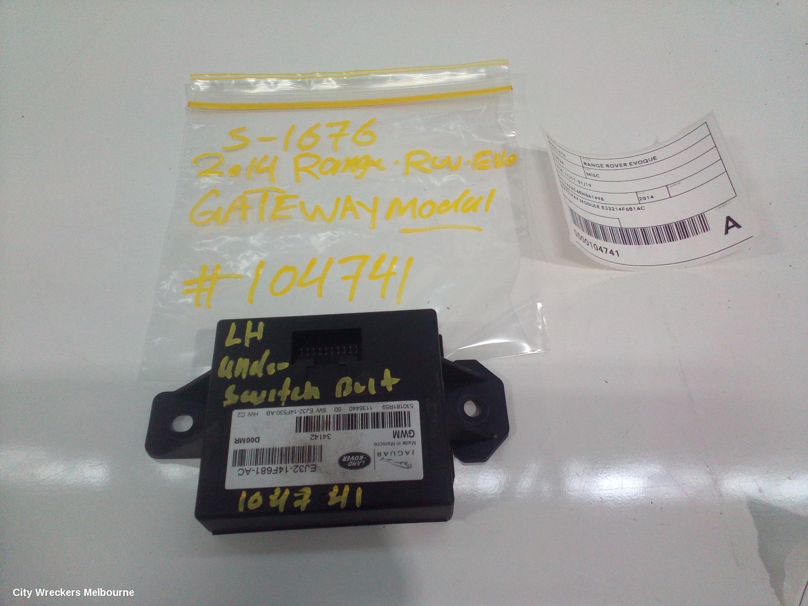 LAND ROVER RANGEROVER EVOQUE, L538, 11/2011 - 01/2019, GATEWAY MODULE EJ3214F681AC : 104741