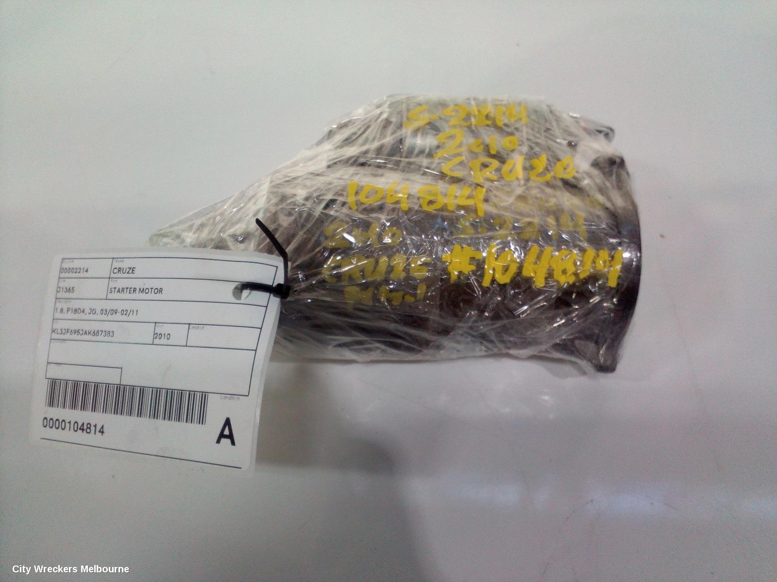 HOLDEN CRUZE STARTER, 1.8, F18D4, JG, 03/2009 - 02/2011