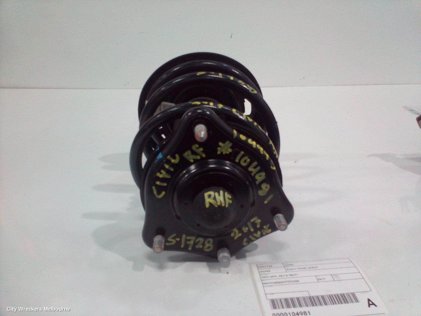 HONDA CIVIC RIGHT FRONT STRUT, 10TH GEN, 05/2016 - 08/2021