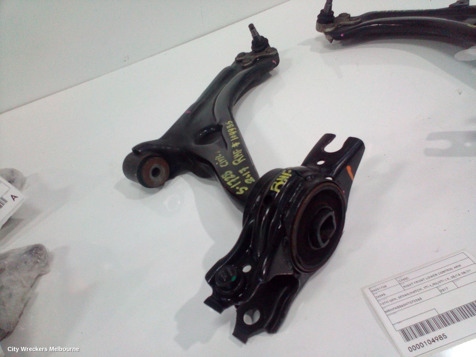 HONDA CIVIC RIGHT FRONT LOWER CONTROL ARM, 10TH GEN, SEDAN/HATCH, VTI-L/RS/VTI-LX, 05/2016 - 08/2021