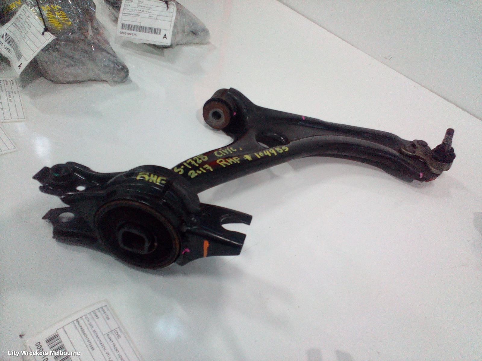 HONDA CIVIC RIGHT FRONT LOWER CONTROL ARM, 10TH GEN, SEDAN/HATCH, VTI-L/RS/VTI-LX, 05/2016 - 08/2021