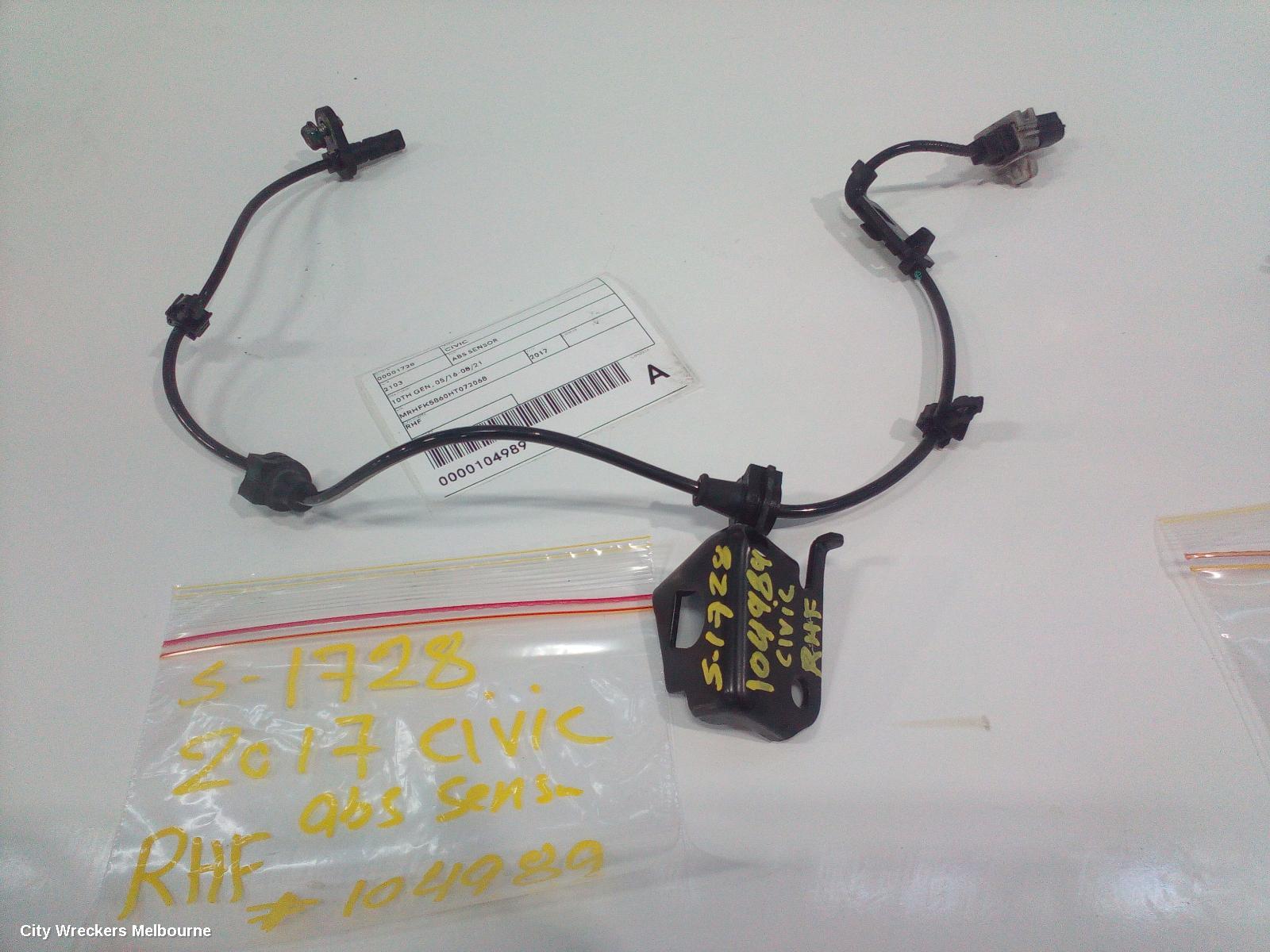 HONDA CIVIC ABS SENSOR, 10TH GEN, RH FRONT, 05/2016 - 08/2021