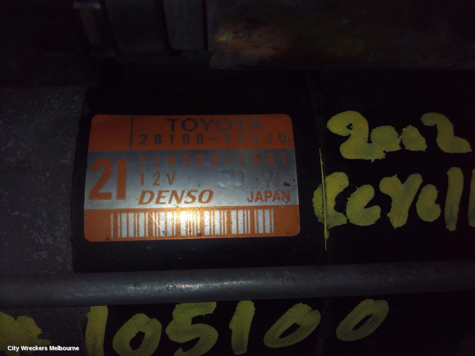 TOYOTA COROLLA STARTER, PETROL, 1.8, 1ZZ-FE, P/N 28100-22030, VIN JTD (0.8KW), JAPAN BUILT, ZZE122, 12/2001 - 04/2007