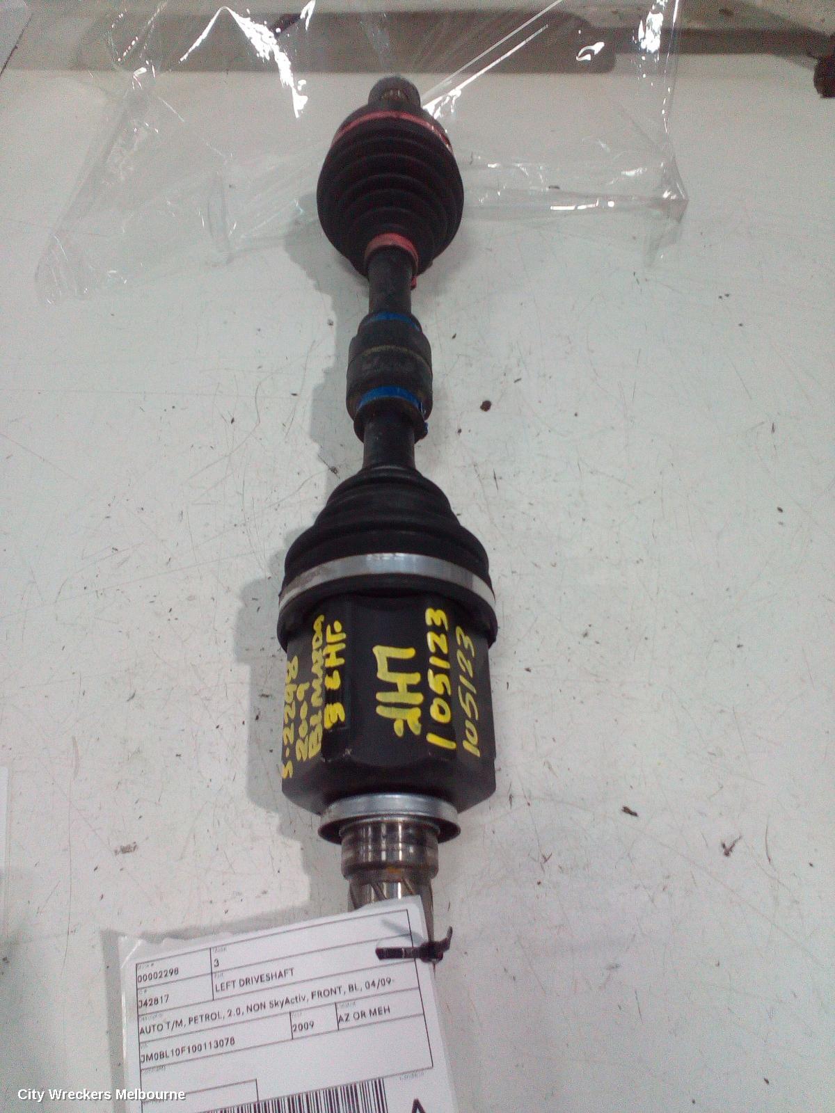 MAZDA 3 LEFT DRIVESHAFT, AUTO T/M, PETROL, 2.0, NON SKYACTIV, FRONT, BL, 04/2009 - 10/2013