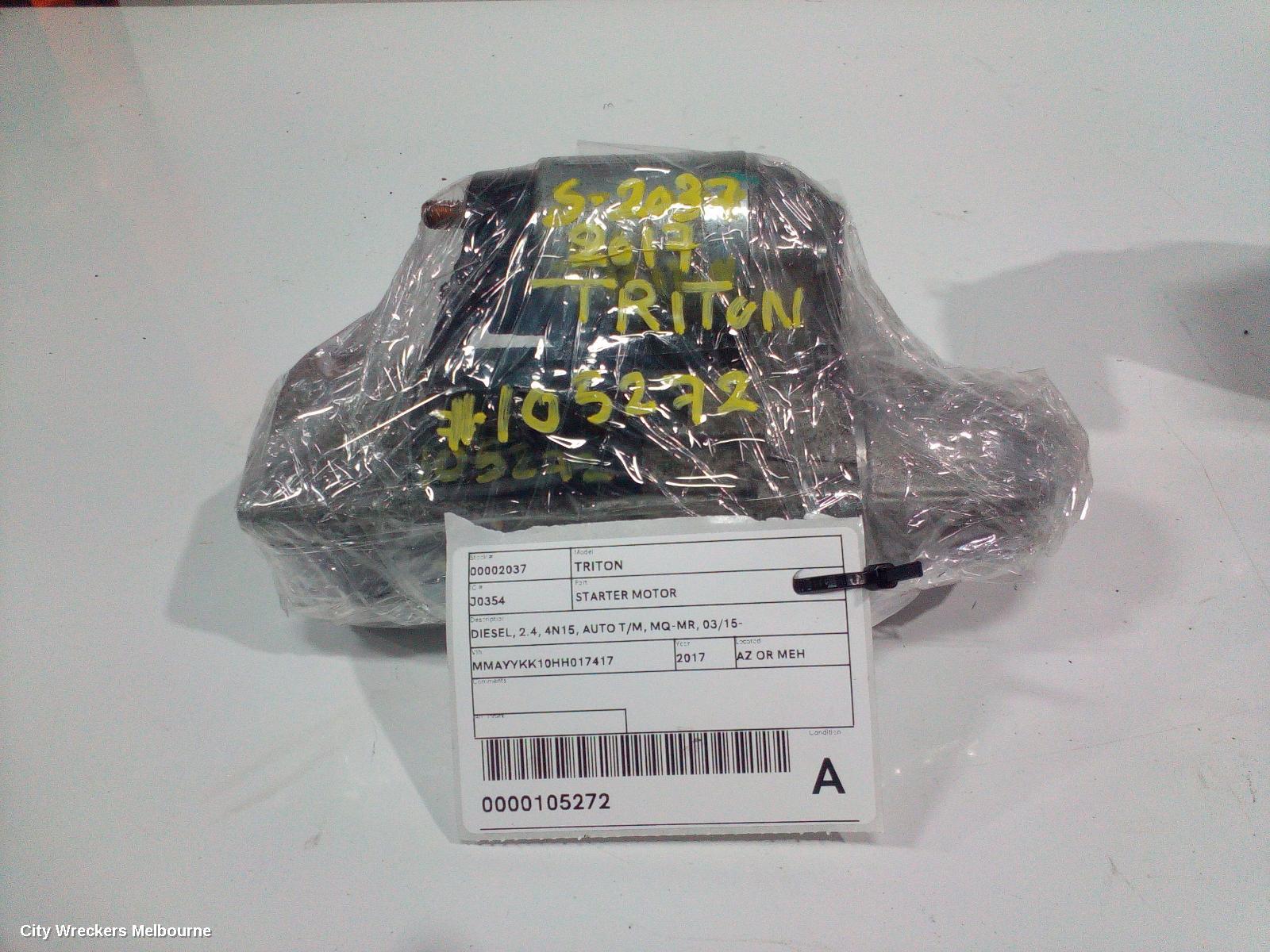 MITSUBISHI TRITON STARTER, DIESEL, 2.4, 4N15, AUTO T/M, MQ-MR, 03/2015 ONWARDS