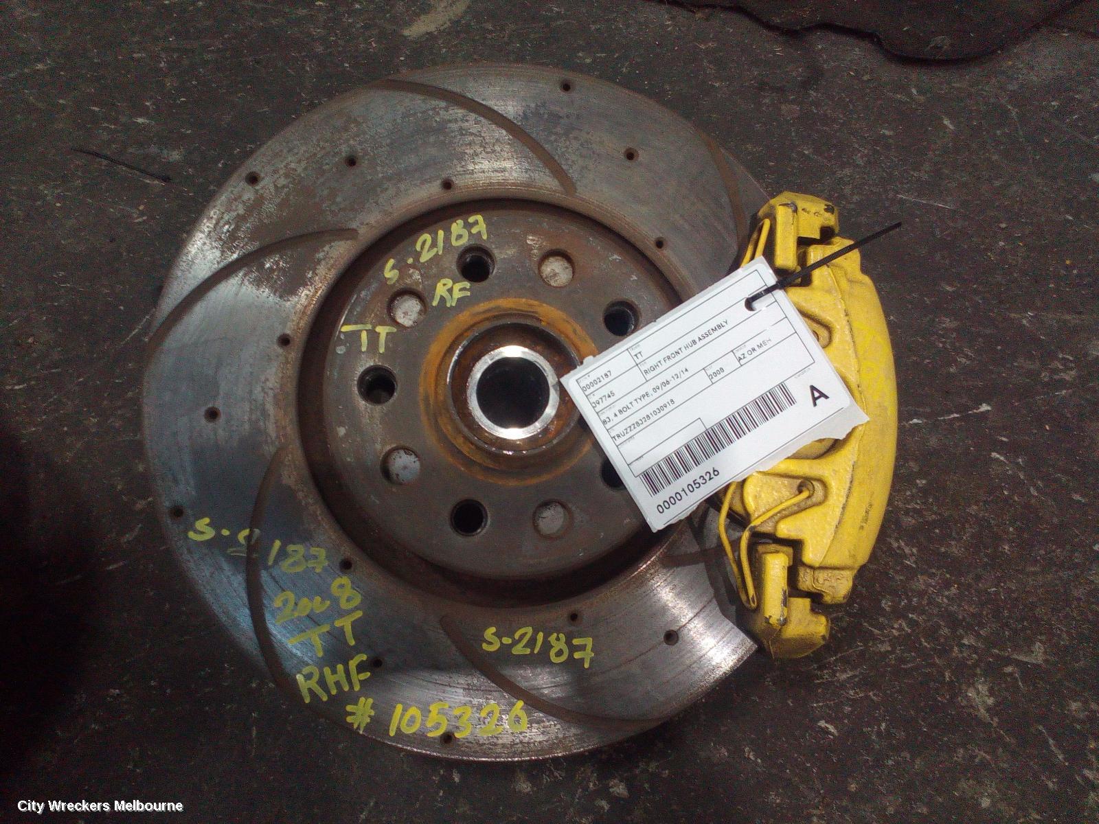 AUDI TT RIGHT FRONT HUB ASSEMBLY, 8J, 4 BOLT TYPE, 09/2006 - 12/2014