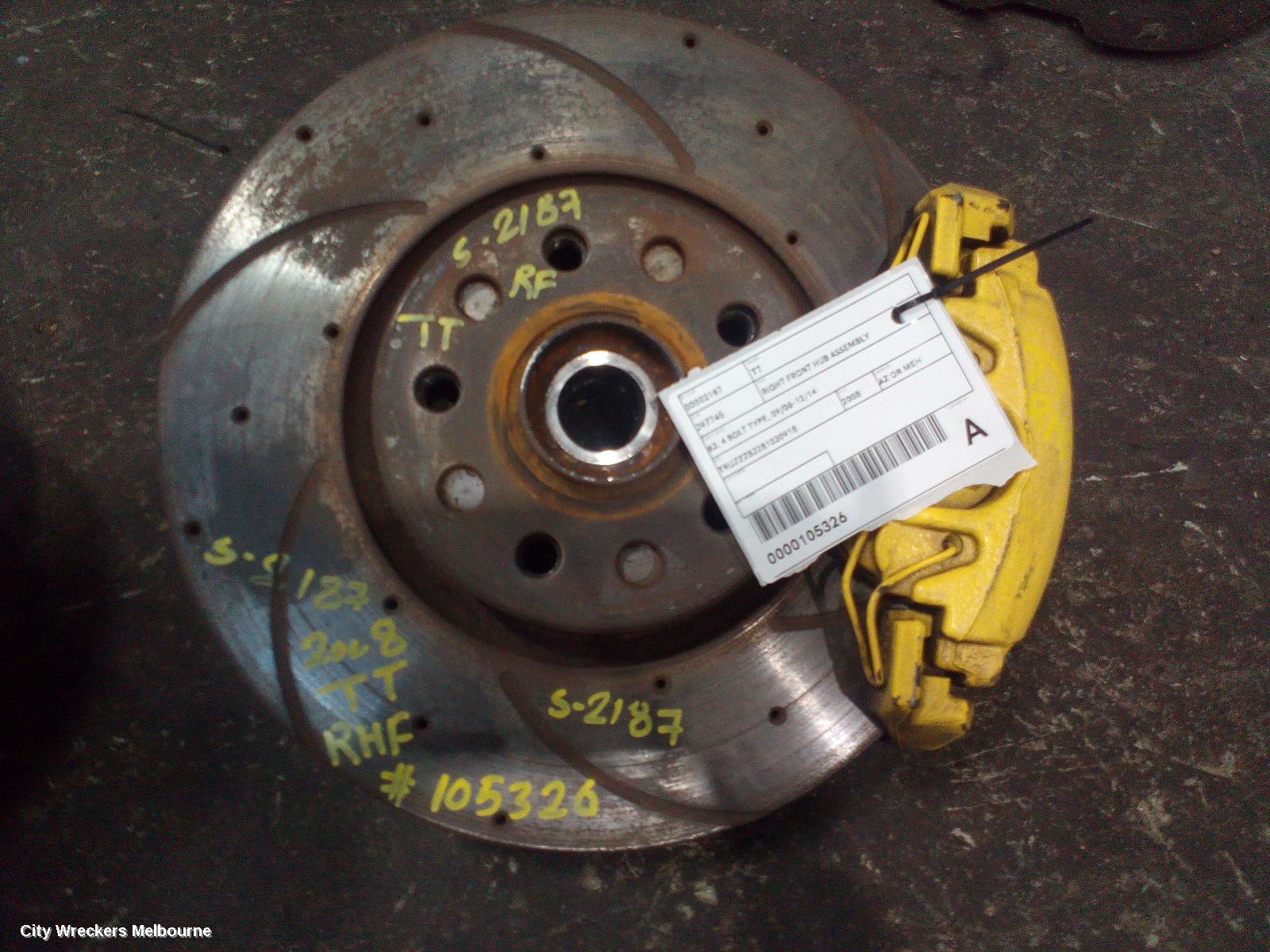 AUDI TT RIGHT FRONT HUB ASSEMBLY, 8J, 4 BOLT TYPE, 09/2006 - 12/2014