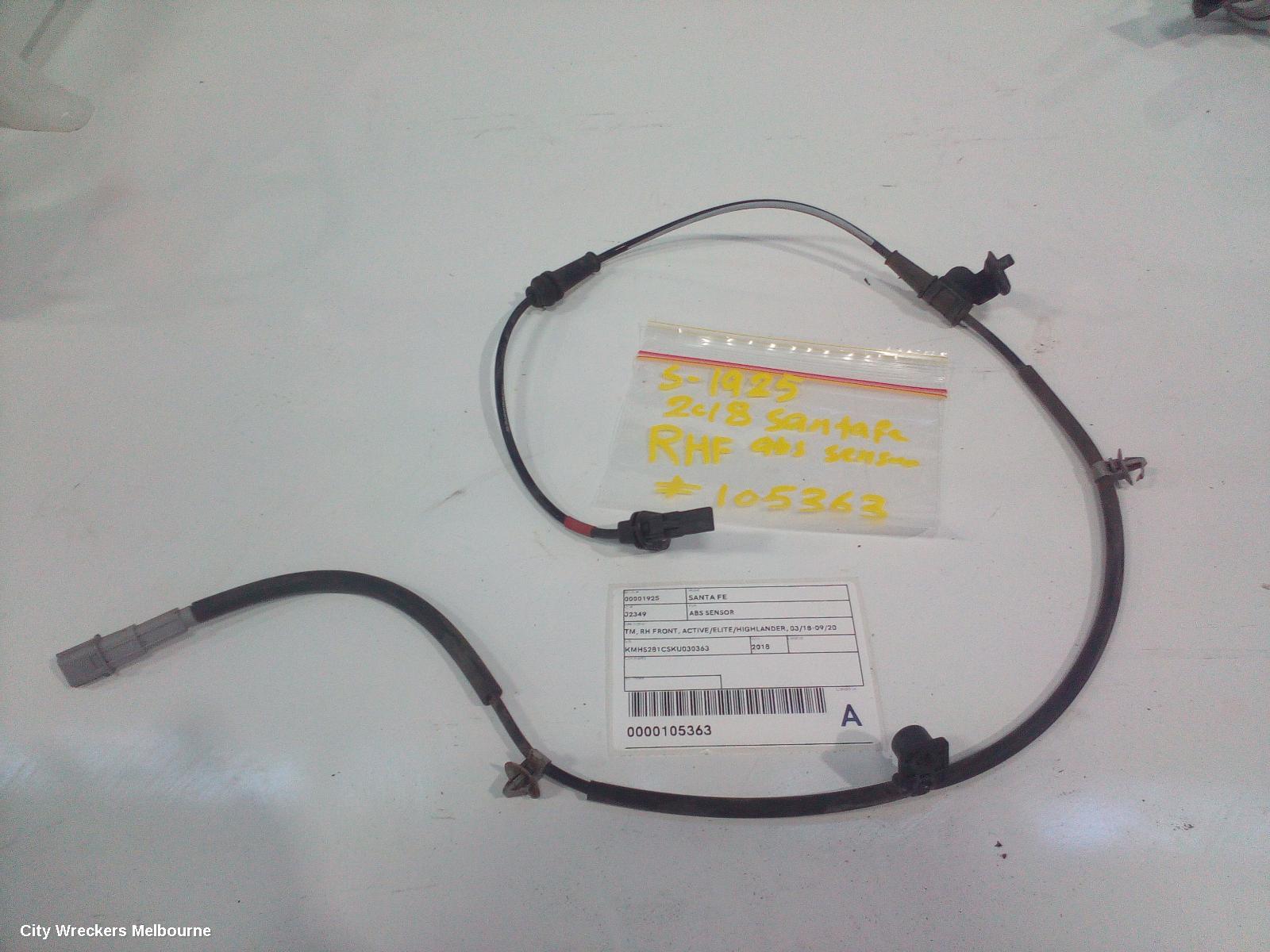 HYUNDAI SANTA FE ABS SENSOR, TM, RH FRONT, ACTIVE/ELITE/HIGHLANDER, 03/2018 - 09/2020