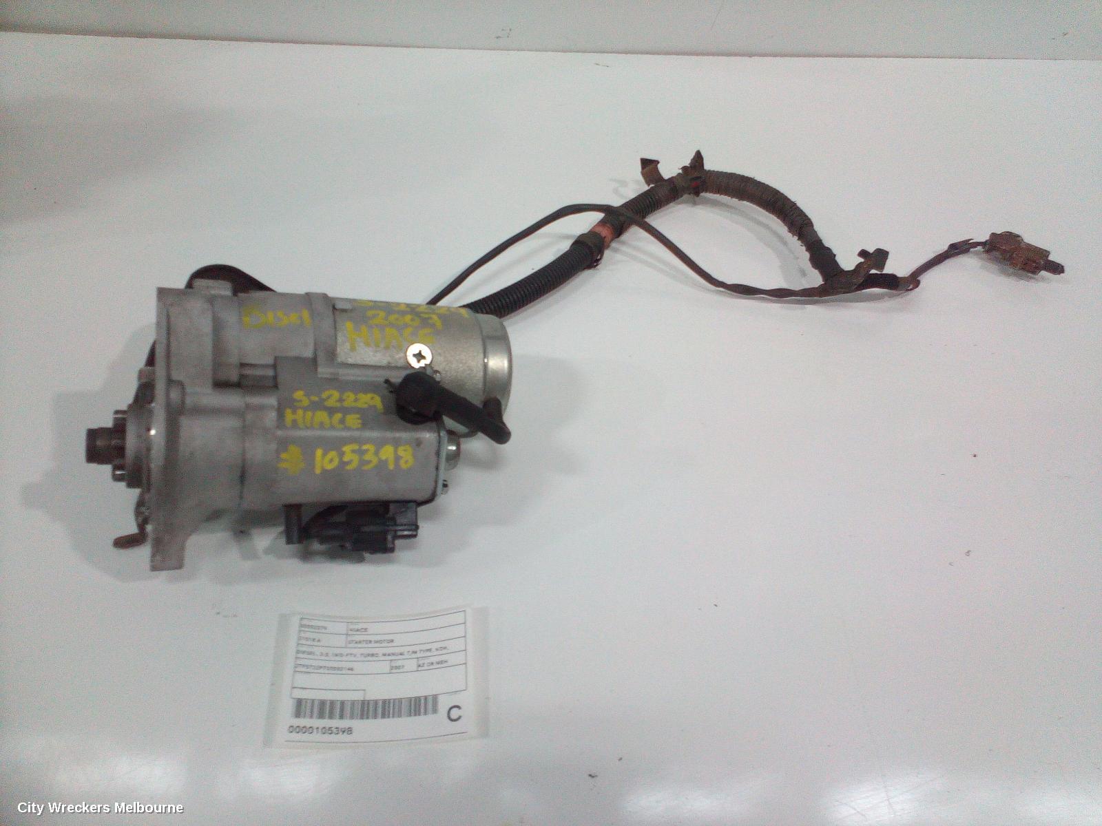 TOYOTA HIACE STARTER, DIESEL, 3.0, 1KD-FTV, TURBO, MANUAL T/M TYPE, KDH, 09/2006 - 04/2019