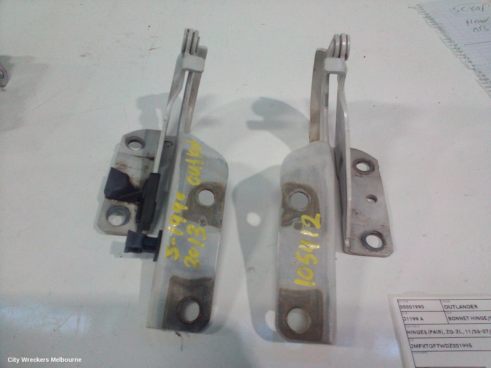MITSUBISHI OUTLANDER BONNET HINGE/STRUT, HINGES (PAIR), ZG-ZL, 11/2006 - 07/2021