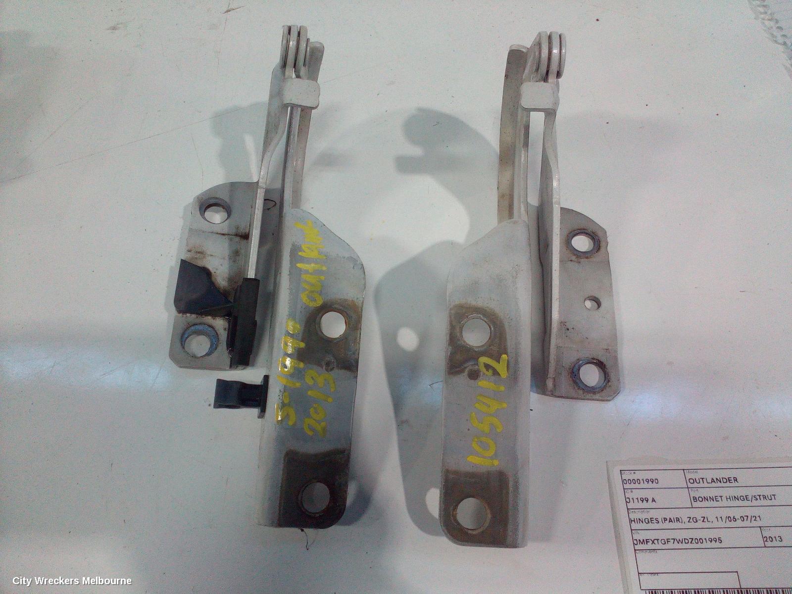 MITSUBISHI OUTLANDER BONNET HINGE/STRUT, HINGES (PAIR), ZG-ZL, 11/2006 - 07/2021
