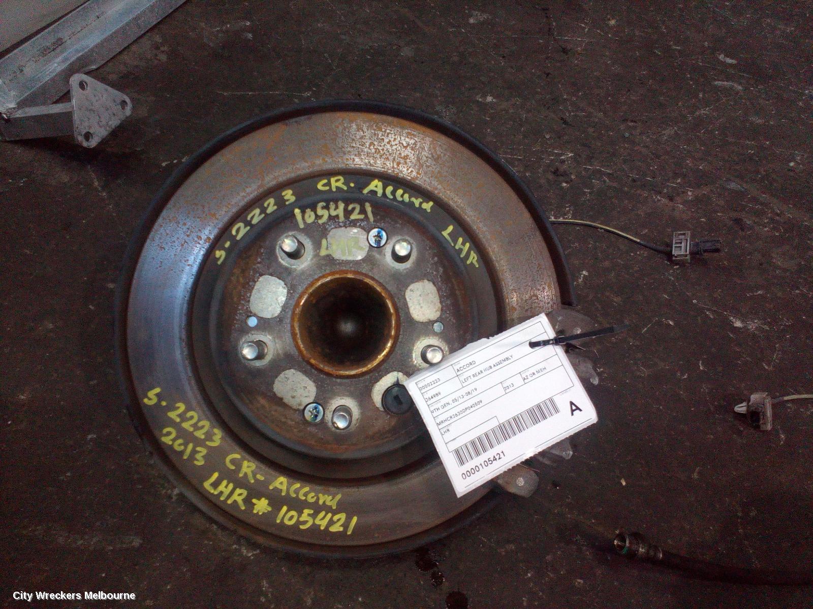 HONDA ACCORD LEFT REAR HUB ASSEMBLY, 9TH GEN, 05/2013 - 08/2019