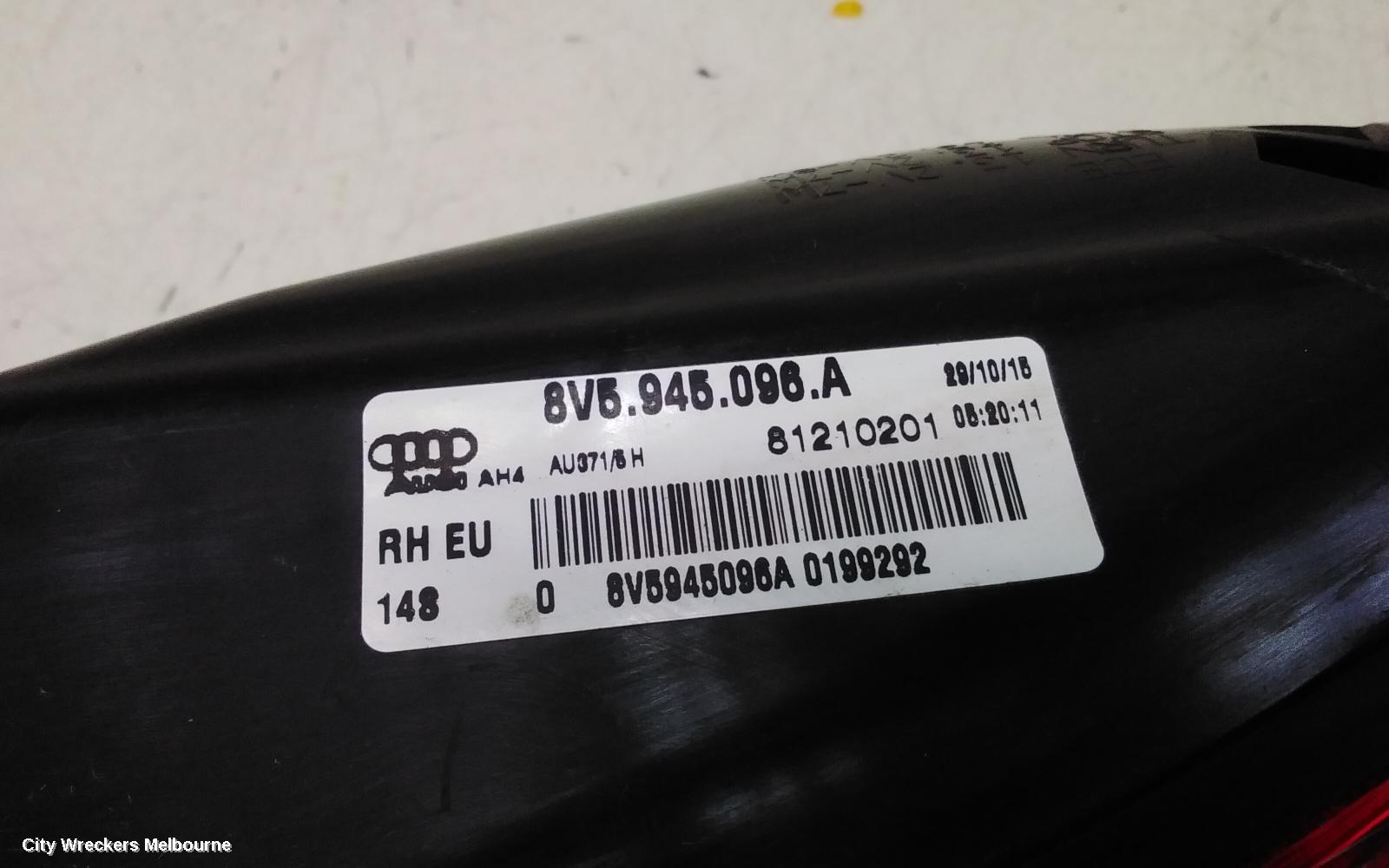 AUDI A3 RIGHT TAILLIGHT, A3/S3, 8V, SEDAN/CABRIO, LED TYPE, 11/2013 - 04/2016