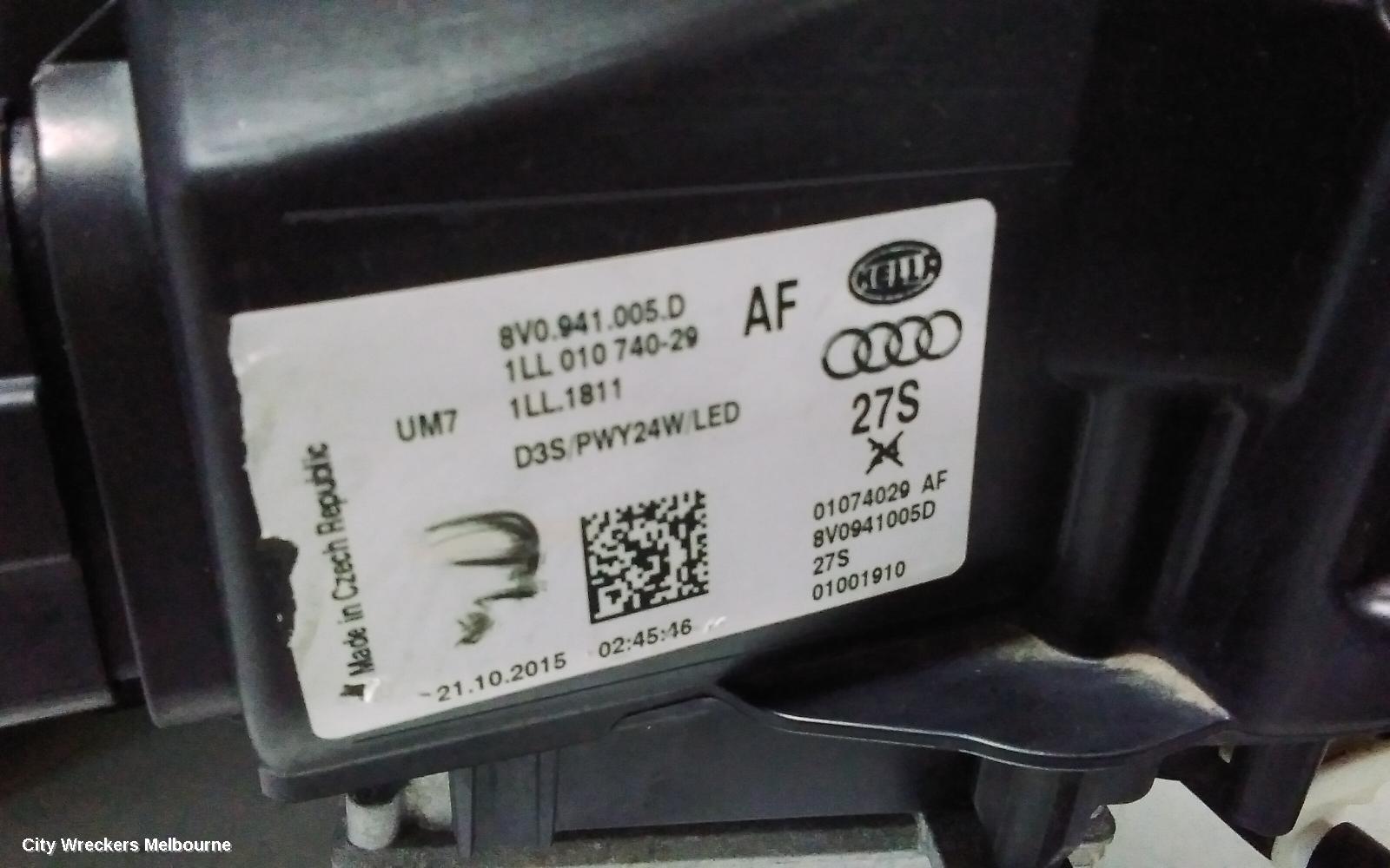 AUDI A3 LEFT HEADLAMP, 8V, SEDAN/HATCH, LED TYPE, 12/2013 - 04/2016
